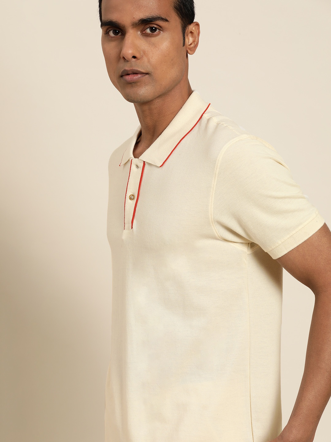 

ether Kora Collection Men Off White Cotton Solid Unbleached Fabric Sustainable T-shirt