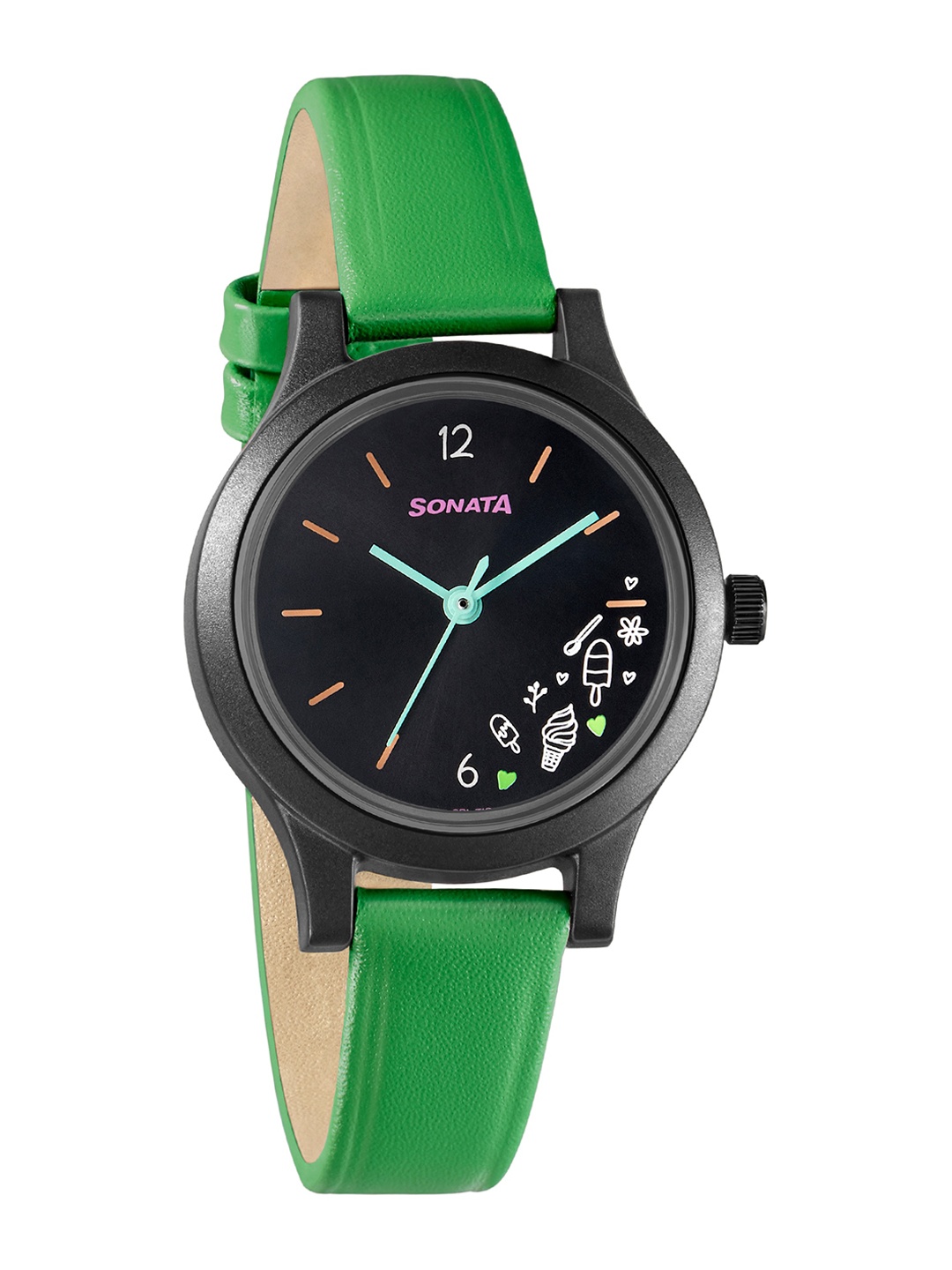 

Sonata Women Black & White Printed Dial & Green Leather Straps Analogue Watch