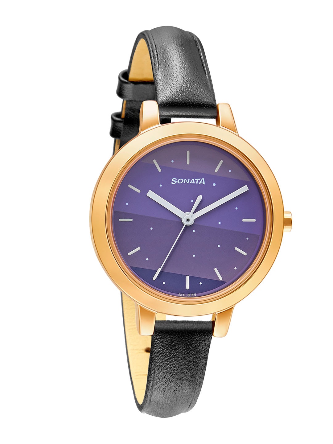 

Sonata Women Purple Brass Dial & Black Leather Straps Analogue Watch 8141WL06