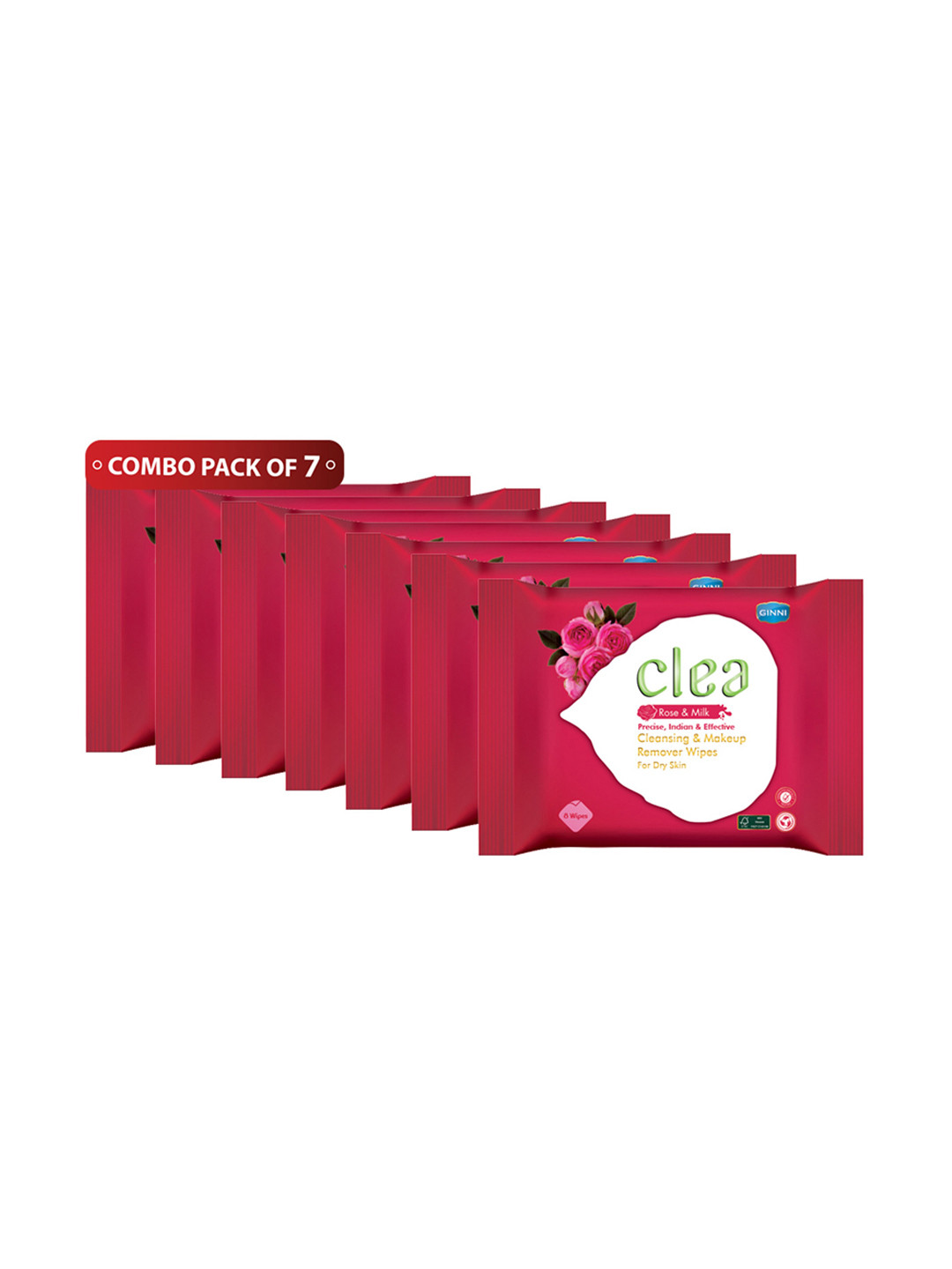 

Clea Set of 7 Rose & Milk Cleansing & Makeup Remover Wet Wipes - 8 Pulls each, Red