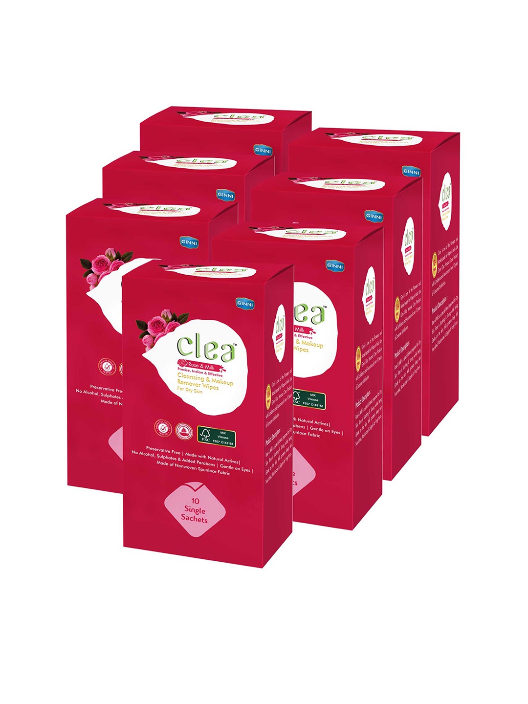 

Clea Set of 7 Rose & Milk Cleansing & Makeup Remover Wet Wipes - 10 Pulls each, Red