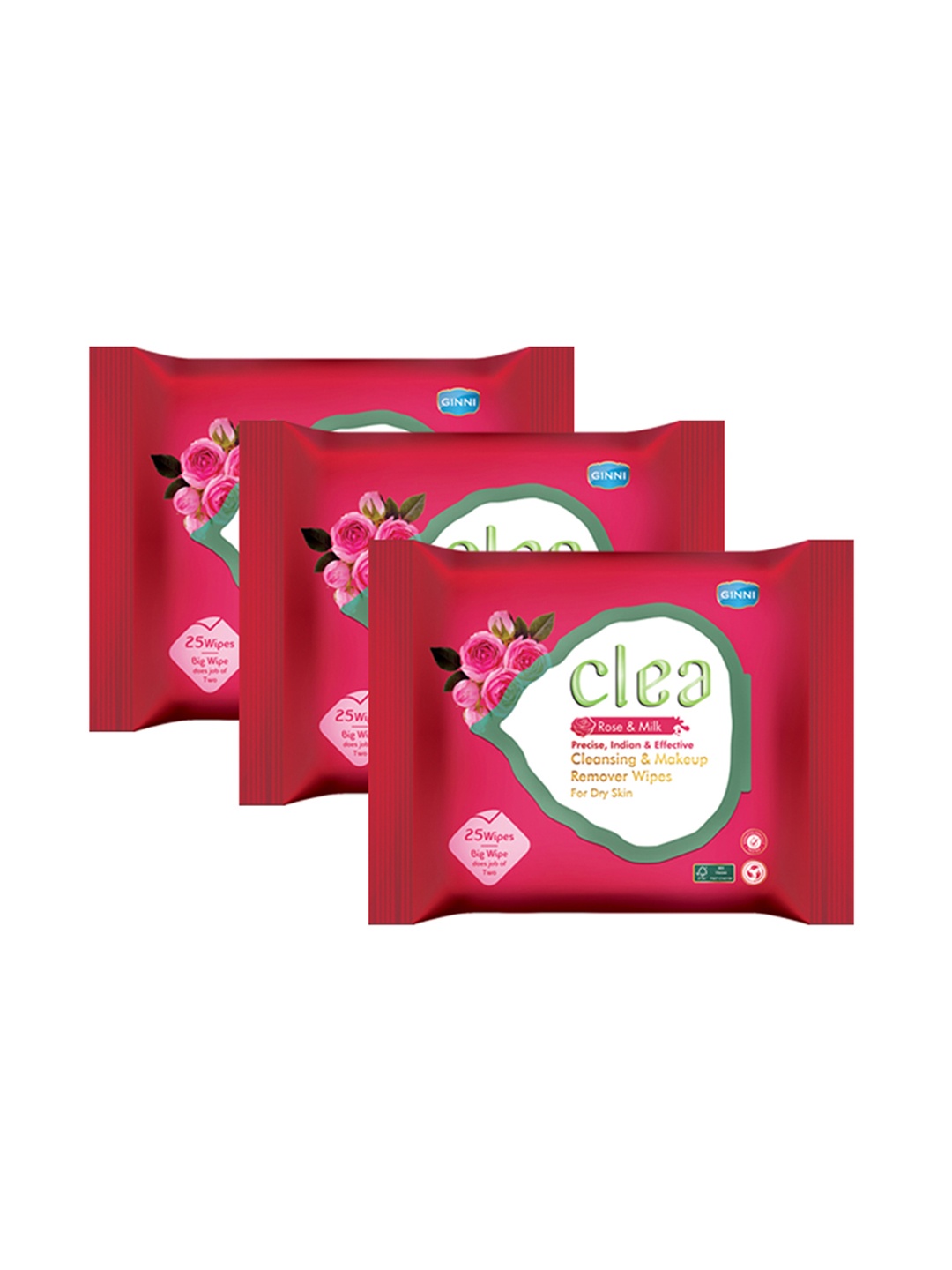 

Clea Set of 3 Rose & Milk Cleansing & Makeup Remover Wet Wipes - 25 Pulls each, Red