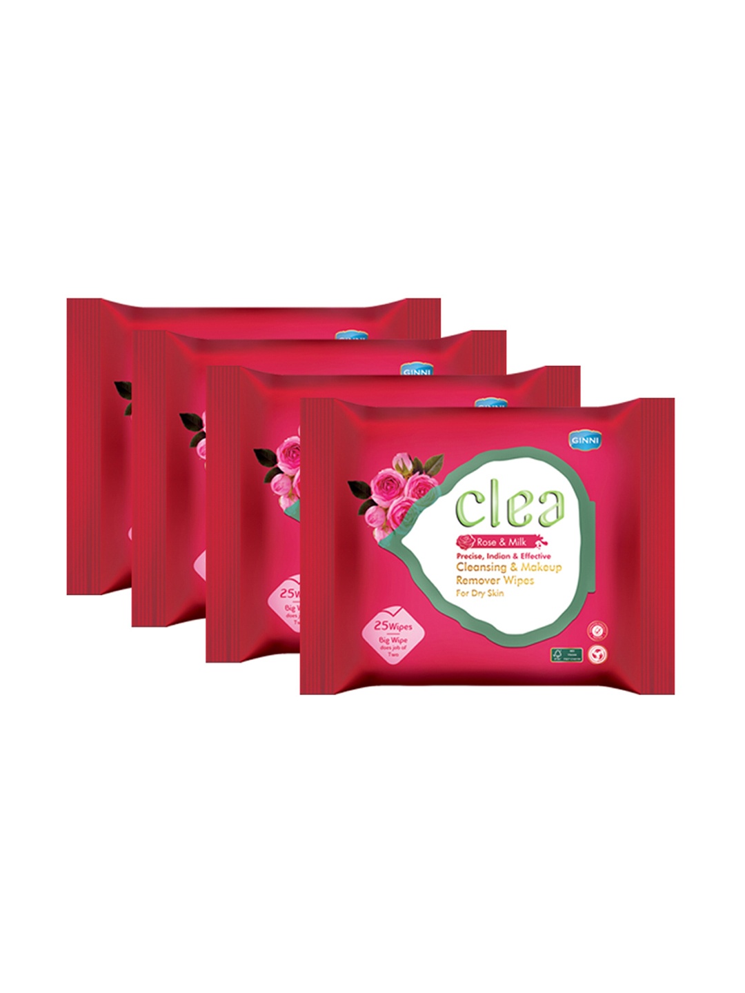 

Clea Set of 4 Rose & Milk Cleansing & Makeup Remover Wet Wipes - 25 Pulls each, Red