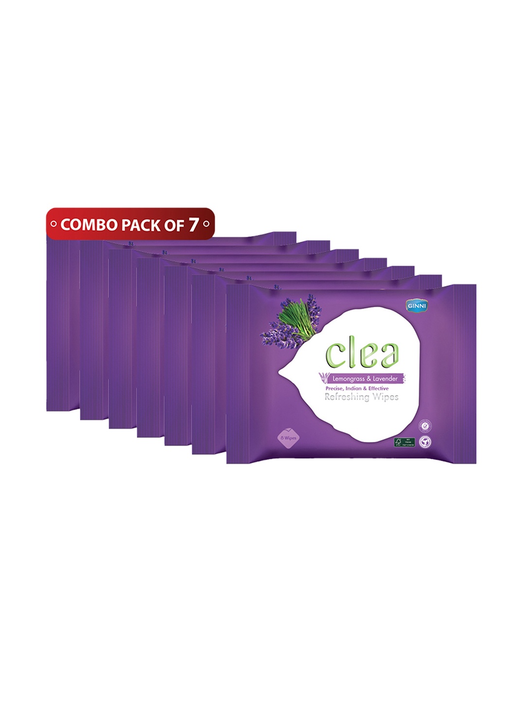 

Clea Set of 7 Lemongrass & Lavender Refreshing Wet Wipes - 8 Pulls each, Purple