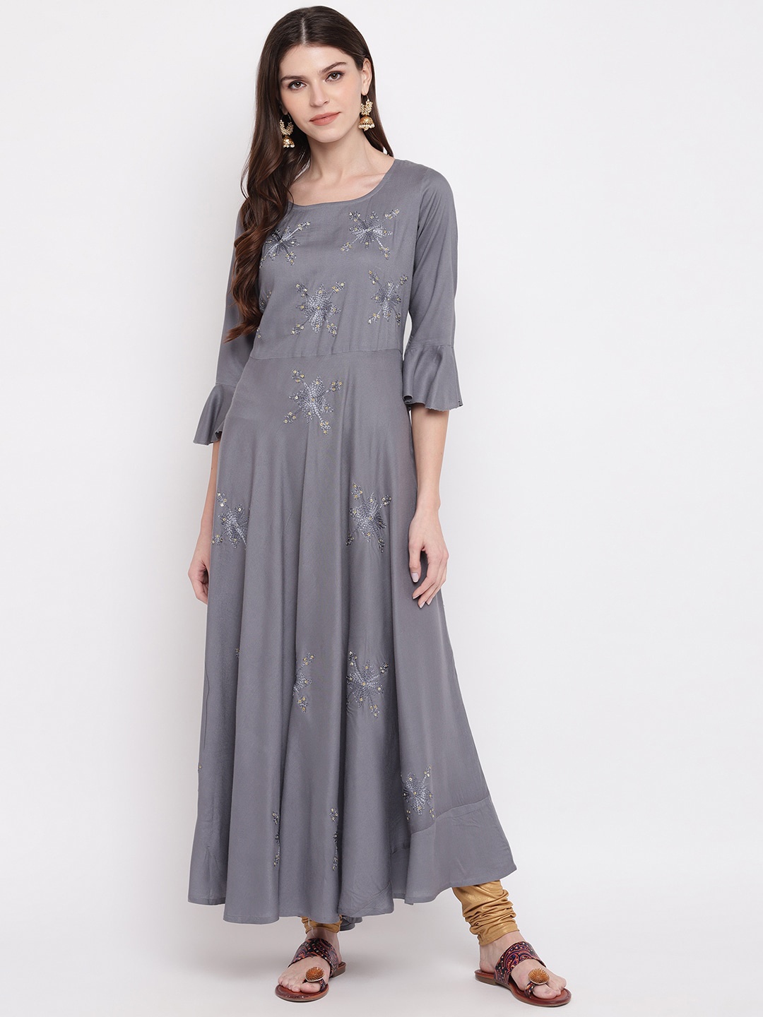 

Vbuyz Women Grey Embroidered Flared Sleeves Anarkali Kurta
