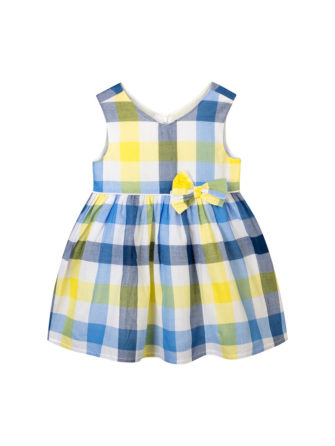 

Budding Bees Girls Blue & Yellow Checked Fit & Flare Dress with Bow Details