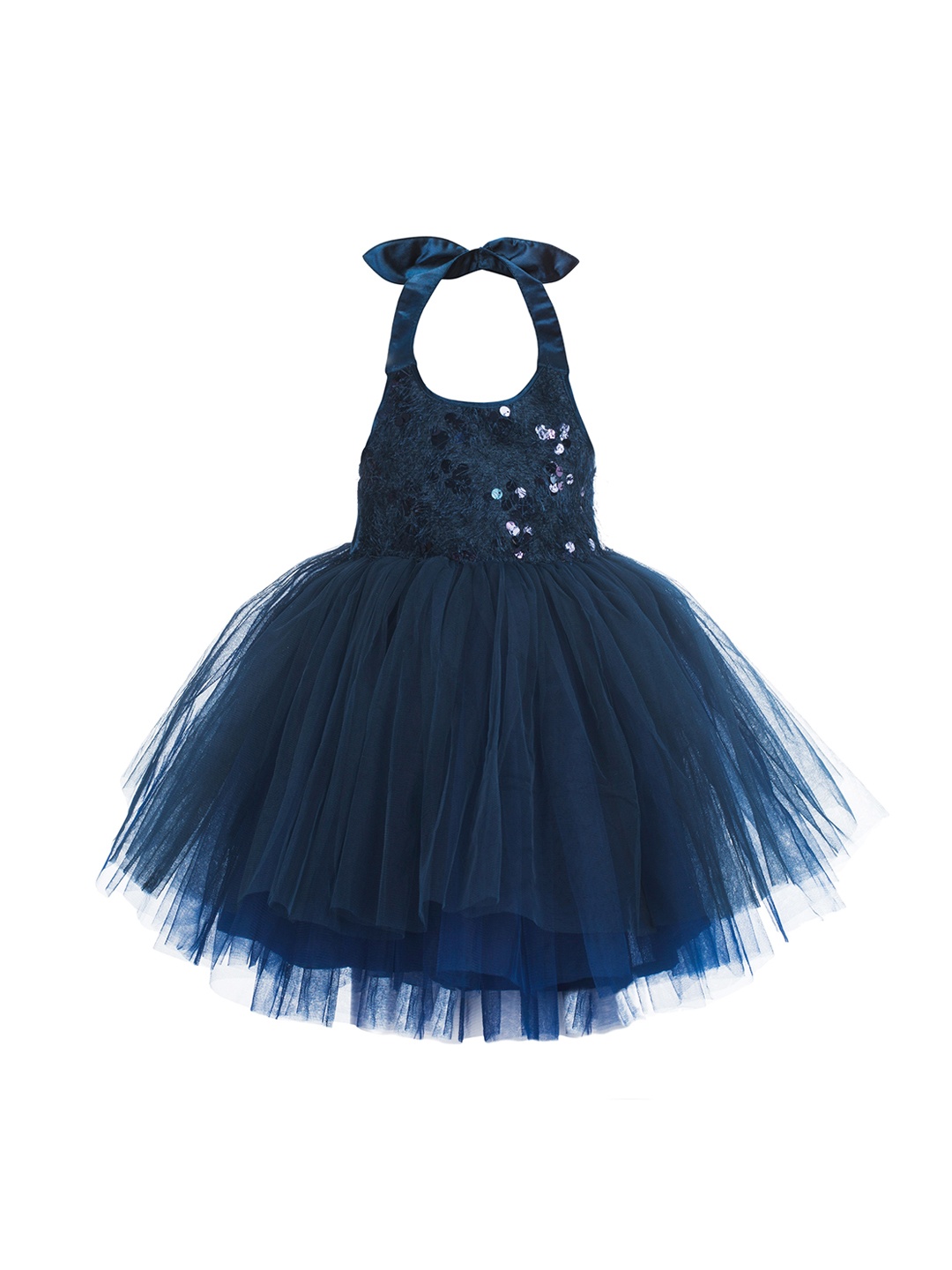 

Toy Balloon kids Navy Blue Halter Neck Net Dress