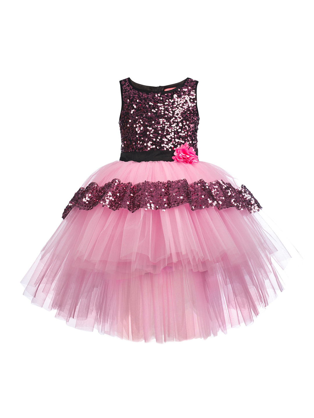 

Toy Balloon Kids Girls Pink & Purple Embellished High-Low Net Fit & Flare Dress