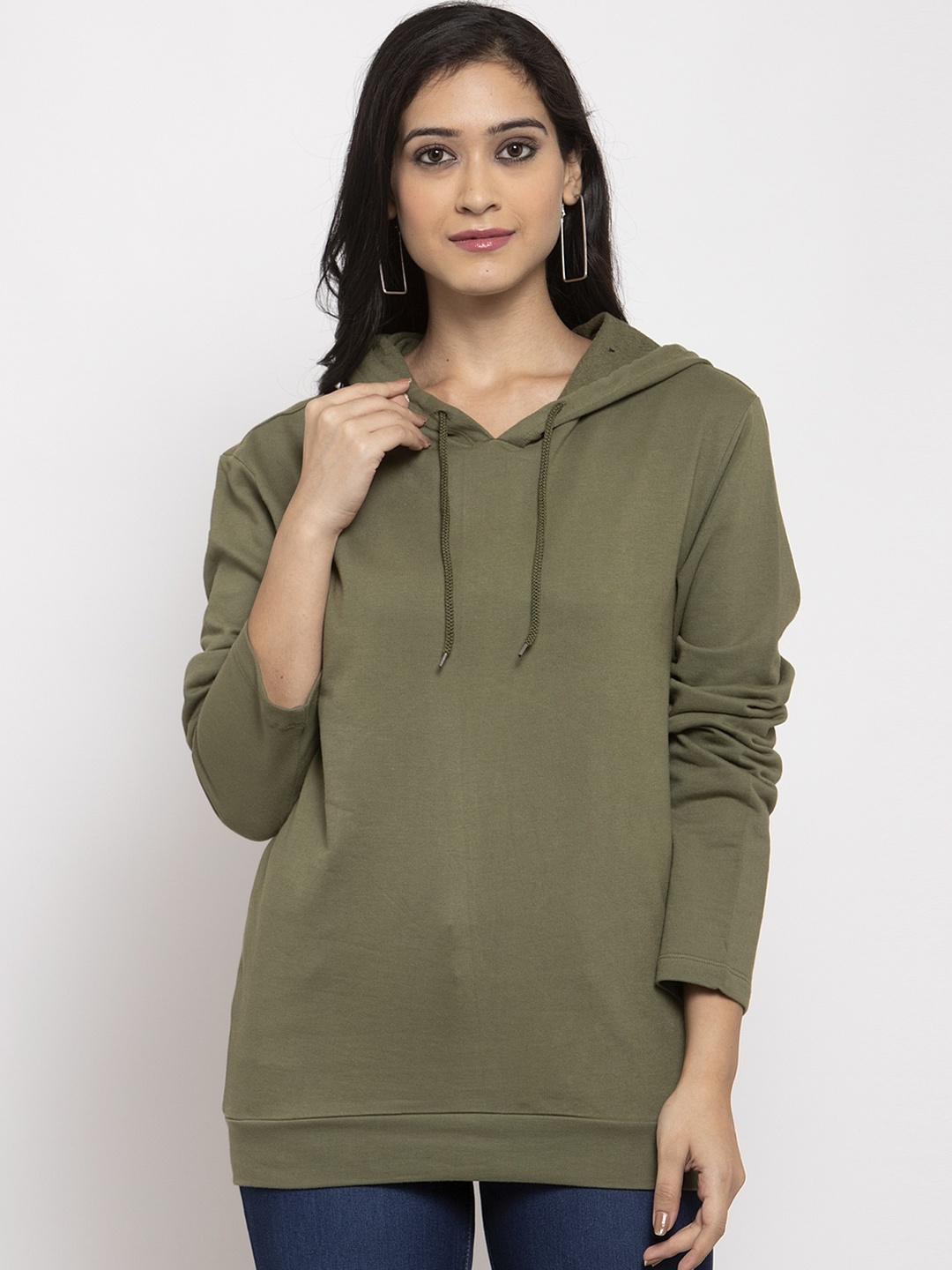 

DOOR74 Women Green Hooded Sweatshirt