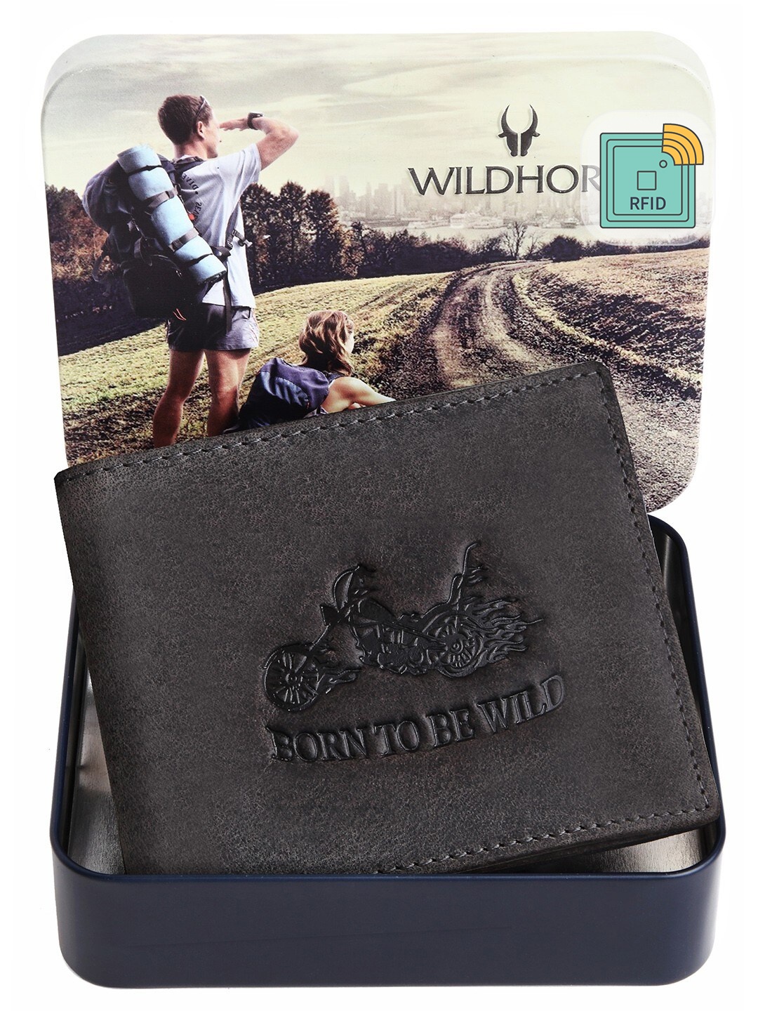 

WildHorn Men Grey Leather Two Fold Wallet with RFID