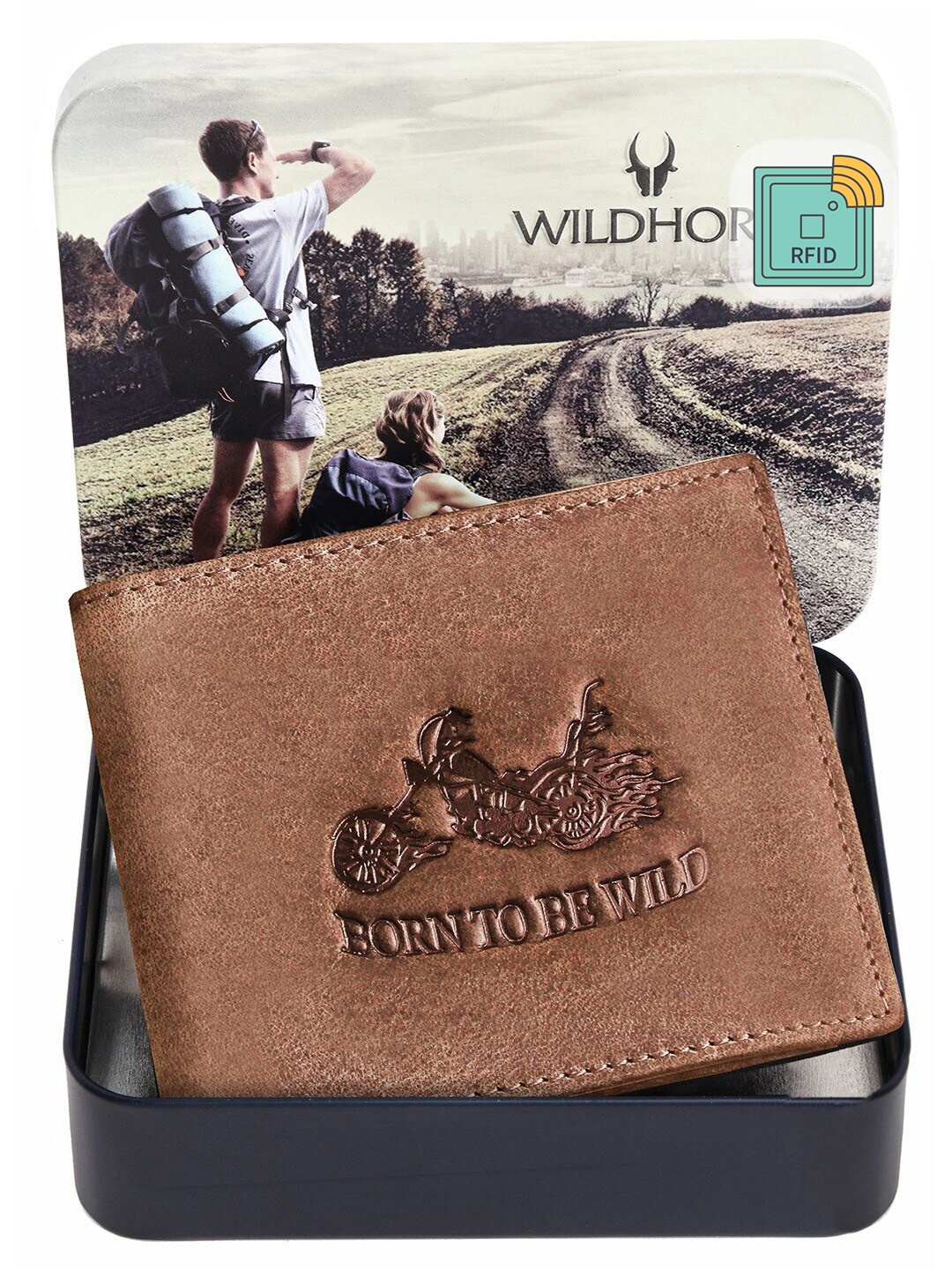 

WildHorn Men Tan Graphic Printed Leather Two Fold Wallet with RFID