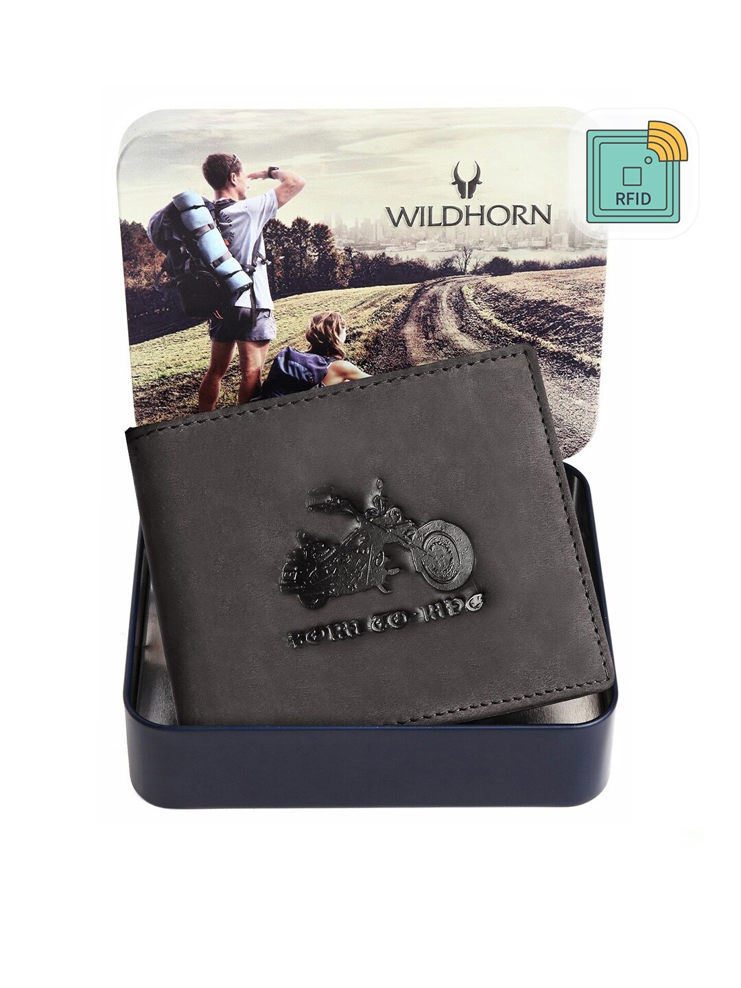 

WildHorn Men Grey Leather Two Fold Wallet with RFID