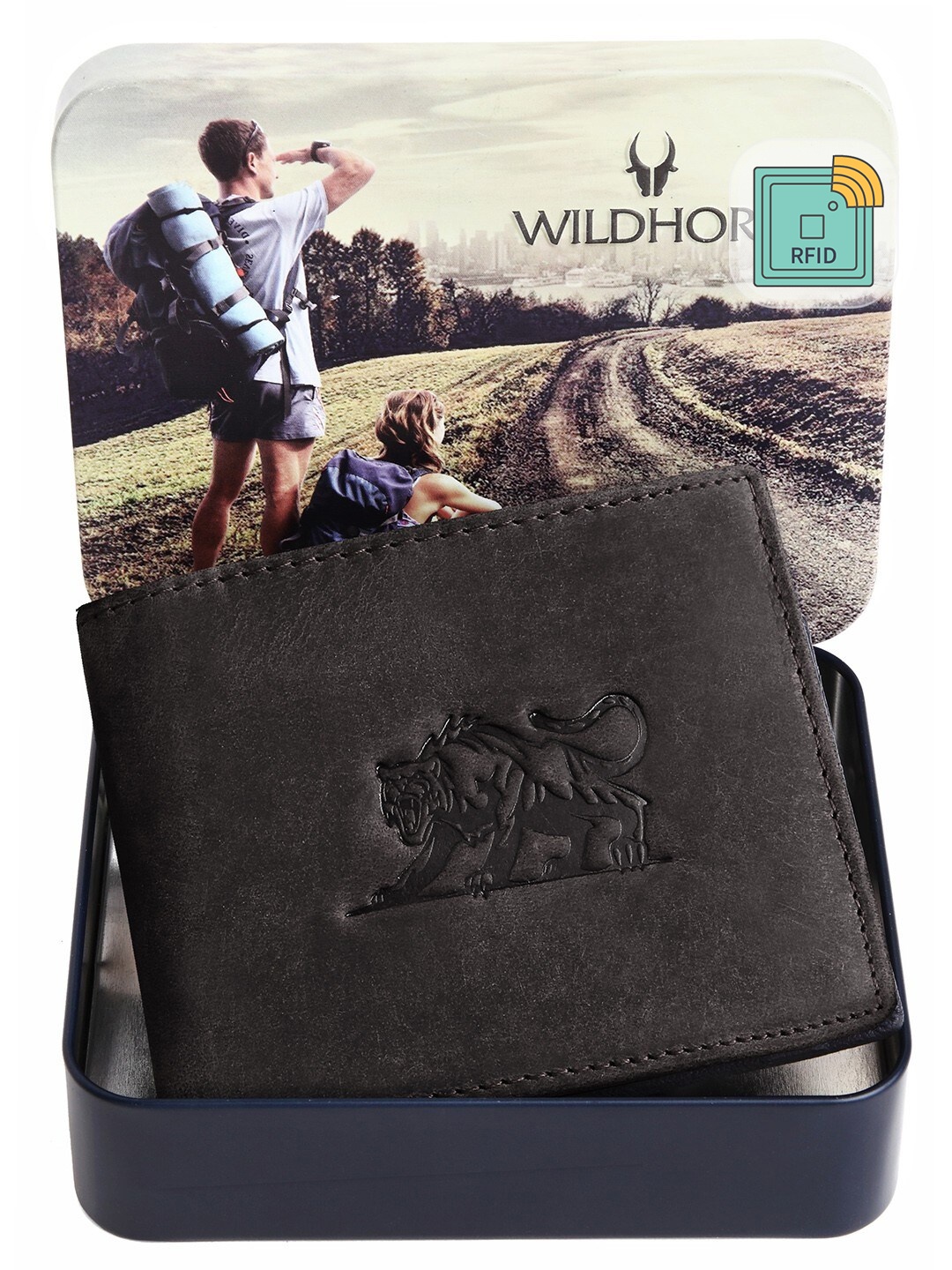 

WildHorn Men Grey Leather Two Fold Wallet with RFID