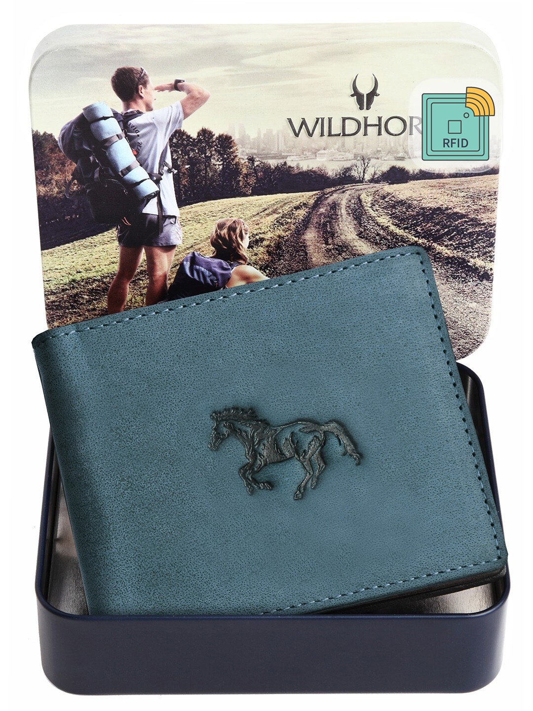 

WildHorn Men Blue Graphic Printed Pure Leather Two-Fold Wallet