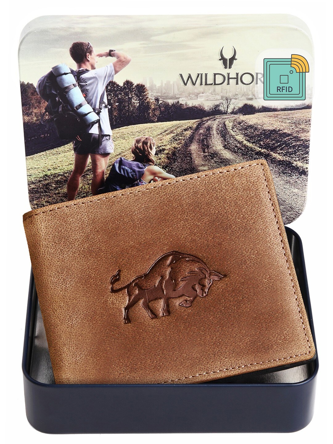 

WildHorn Men Tan Graphic Printed Leather Two Fold Wallet with RFID