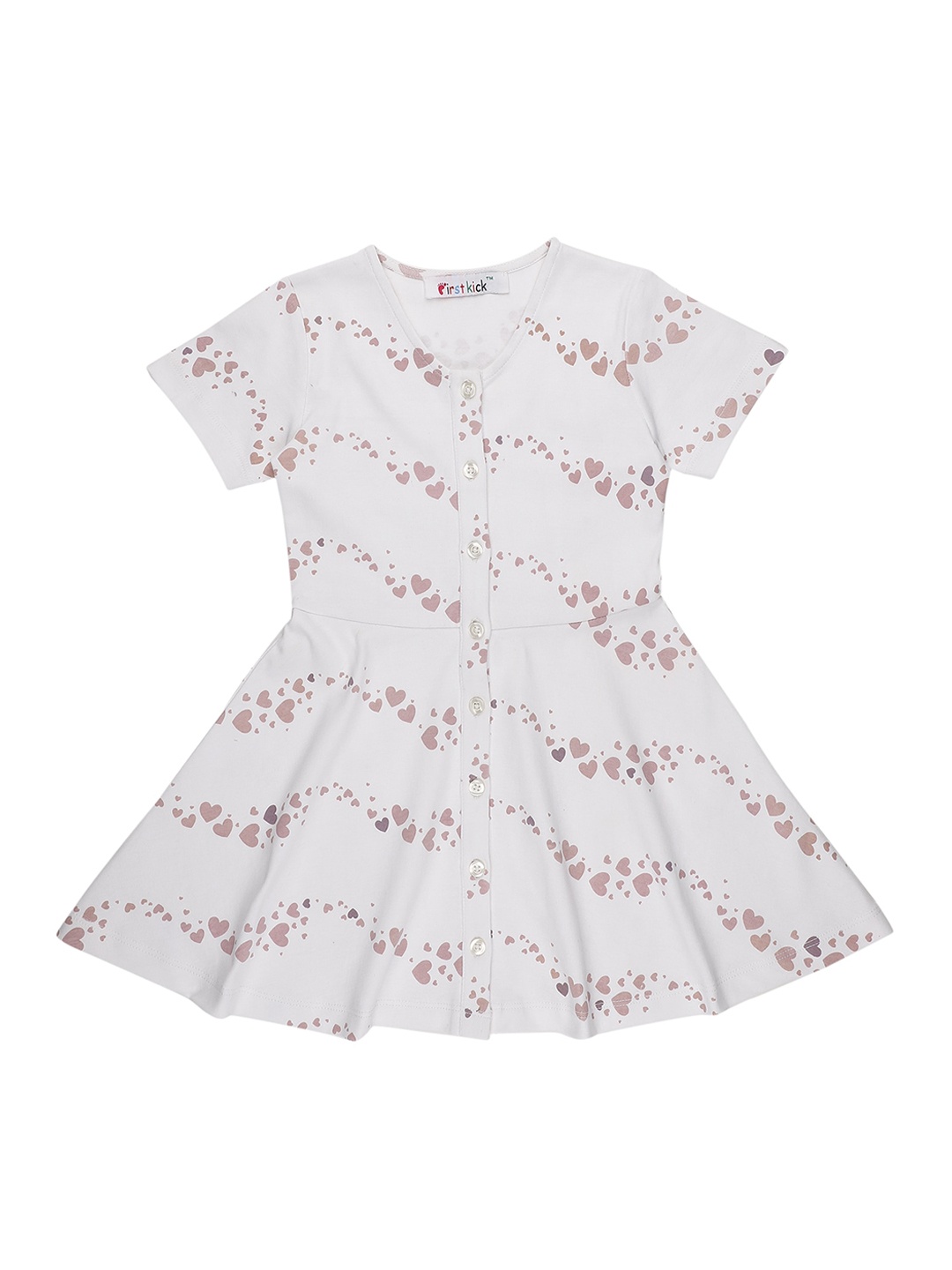 

First Kick White Heart Shaped Printed Fit & Flare Dress