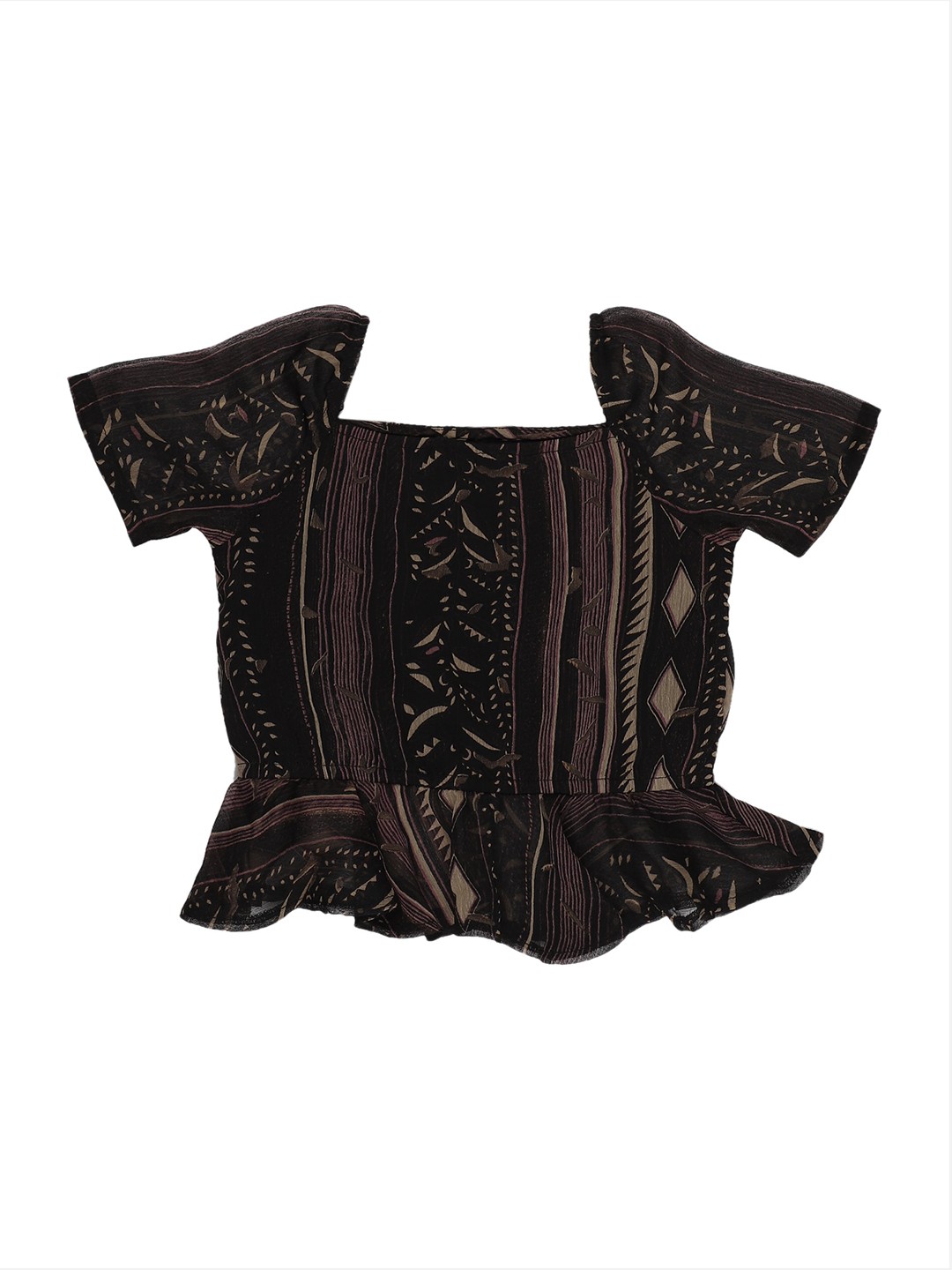 

First Kick Girls Black Abstract Printed Peplum Top