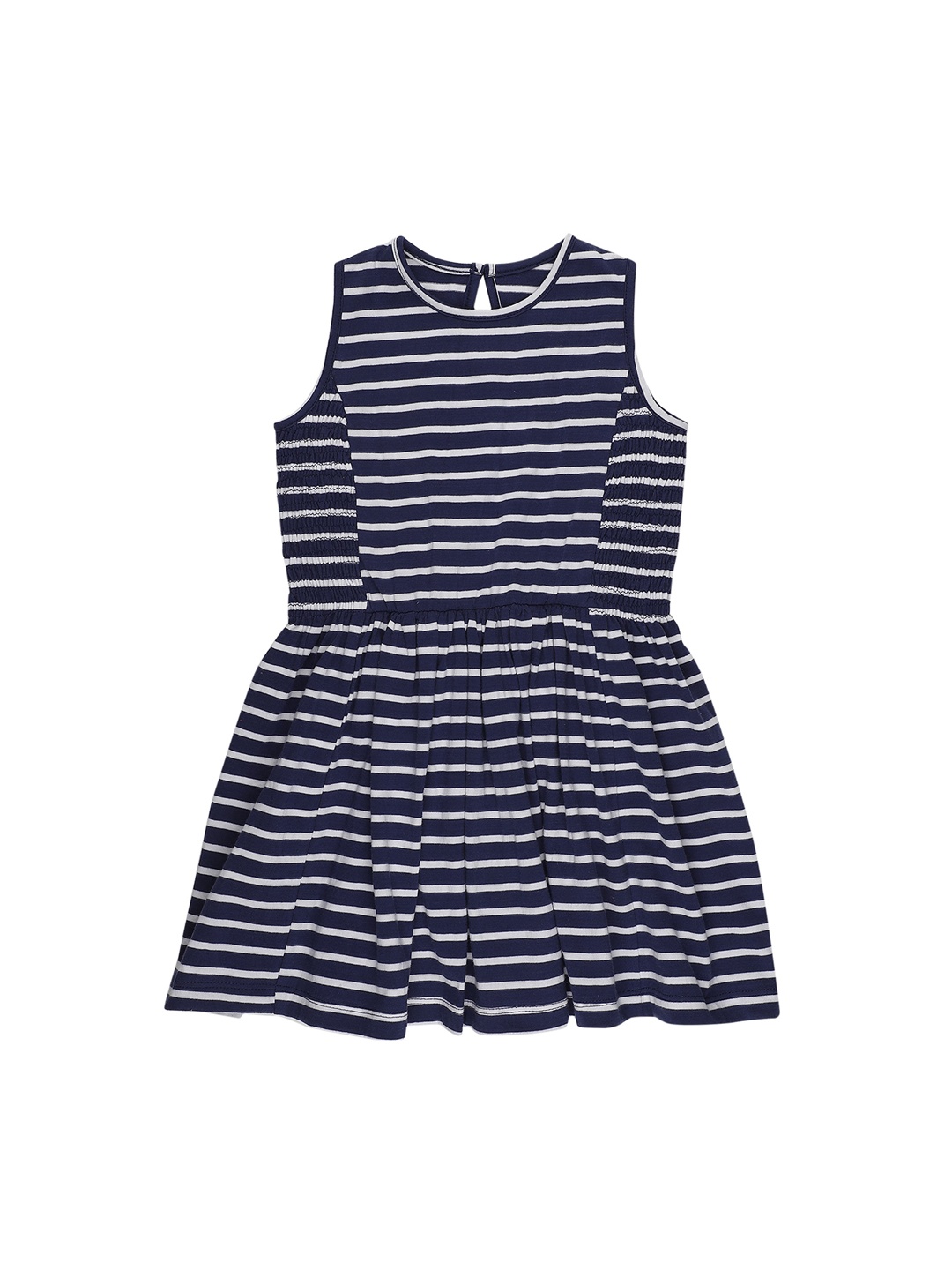 

First Kick Navy Blue Striped Fit & Flare Dress