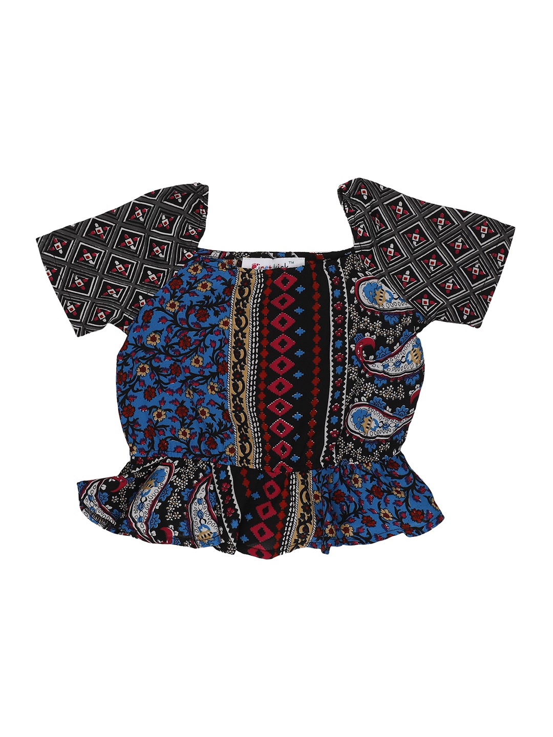 

First Kick Girls Multicoloured Ruffles Crepe Peplum Top, Multi
