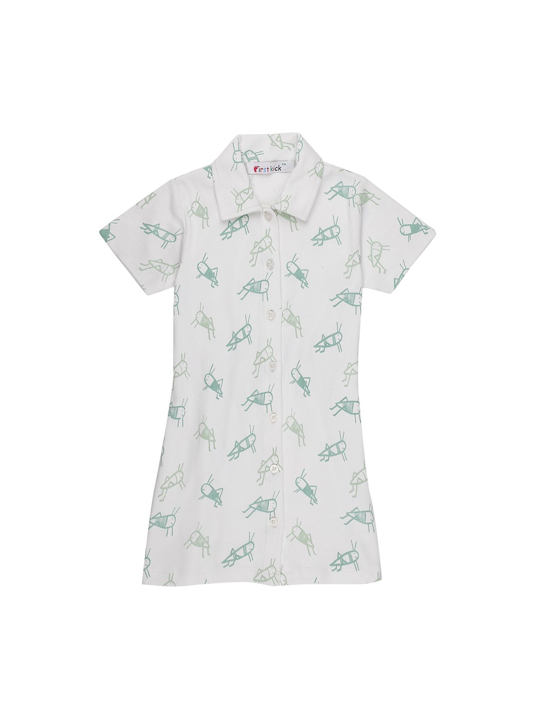

First Kick Girls White Abstract Printed Shirt Dress
