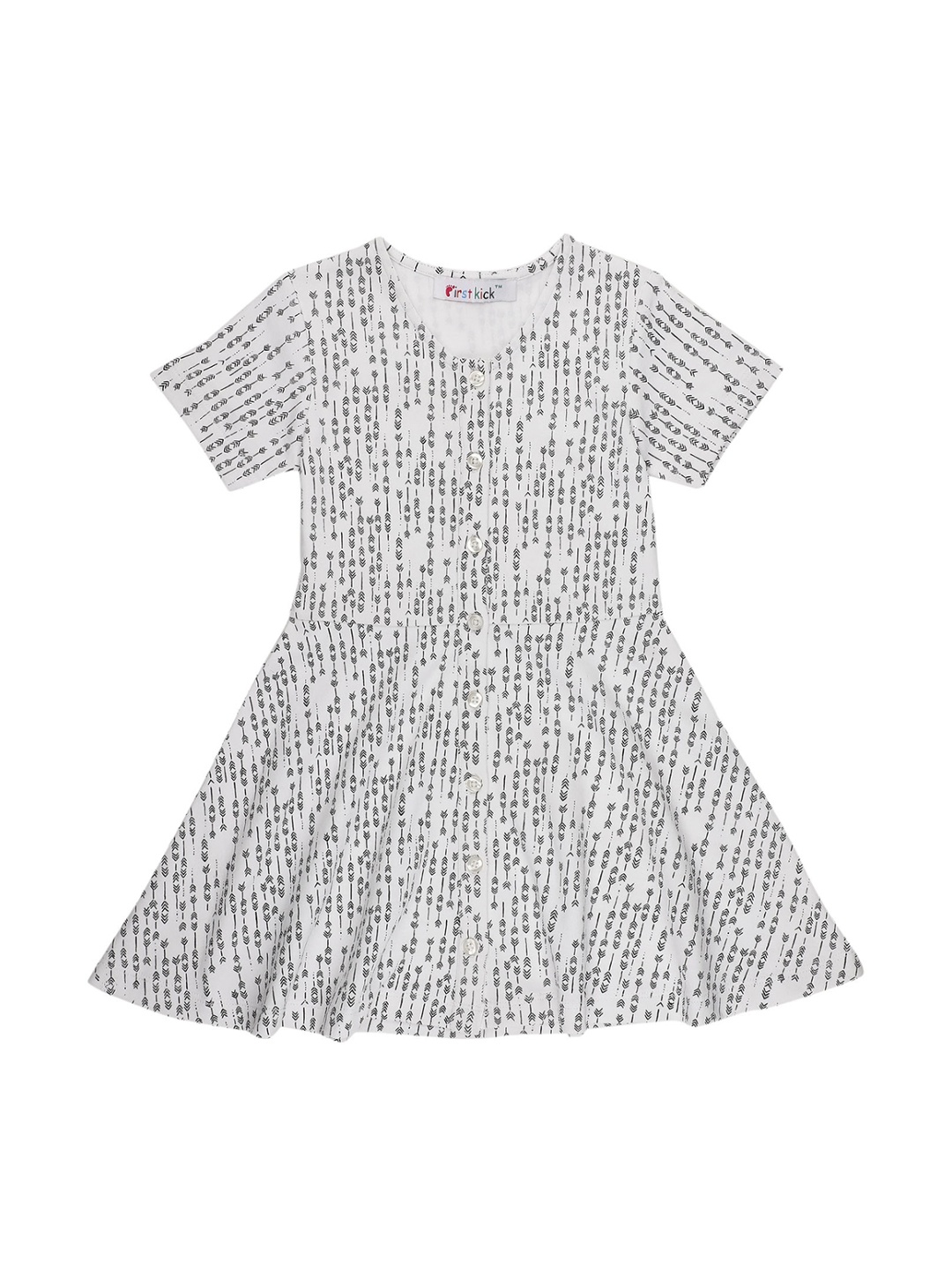 

First Kick White & Black Printed Cotton Fit & Flare Dress