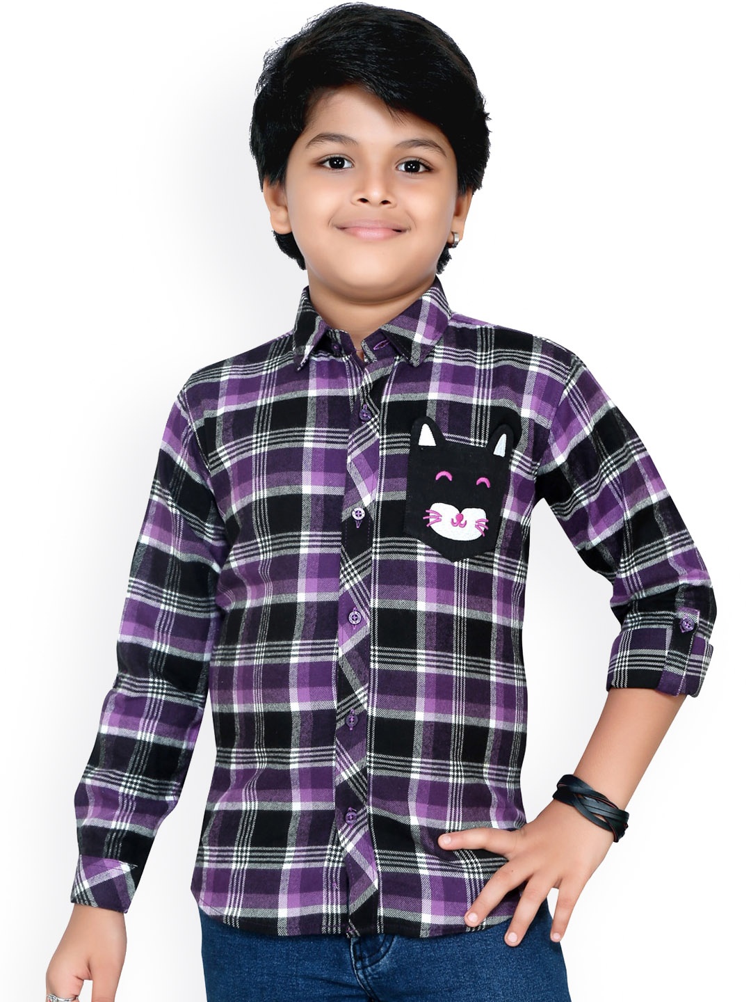 

RIKIDOOS Boys Purple Checked Pure Cotton Casual Shirt