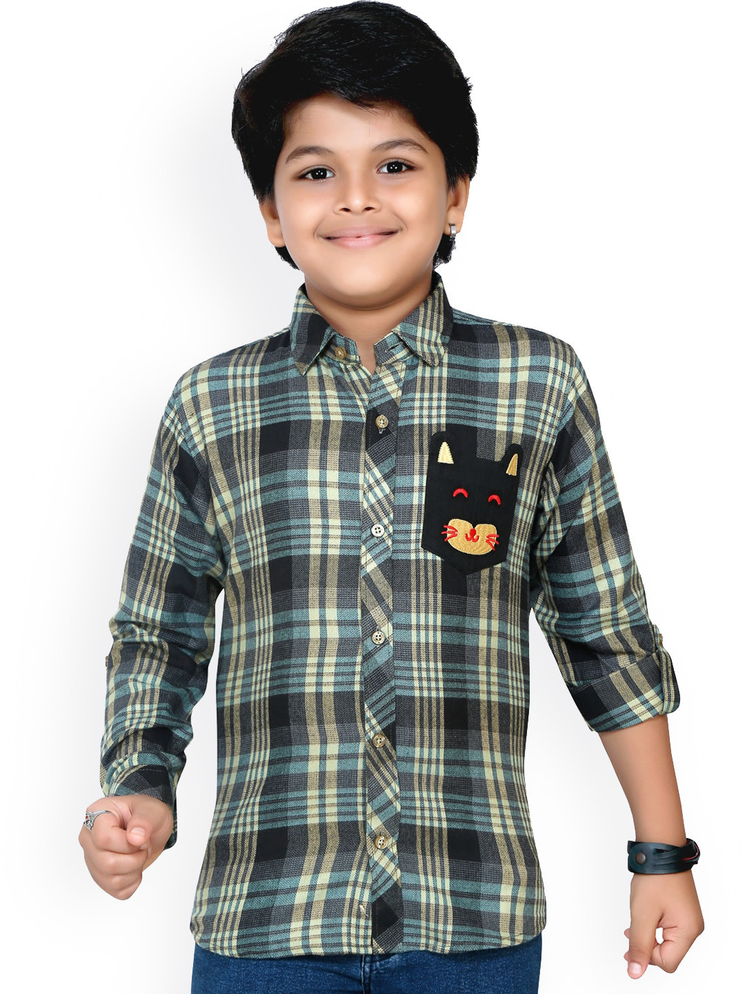 

RIKIDOOS Boys Blue & Black Tartan Checked Casual Shirt