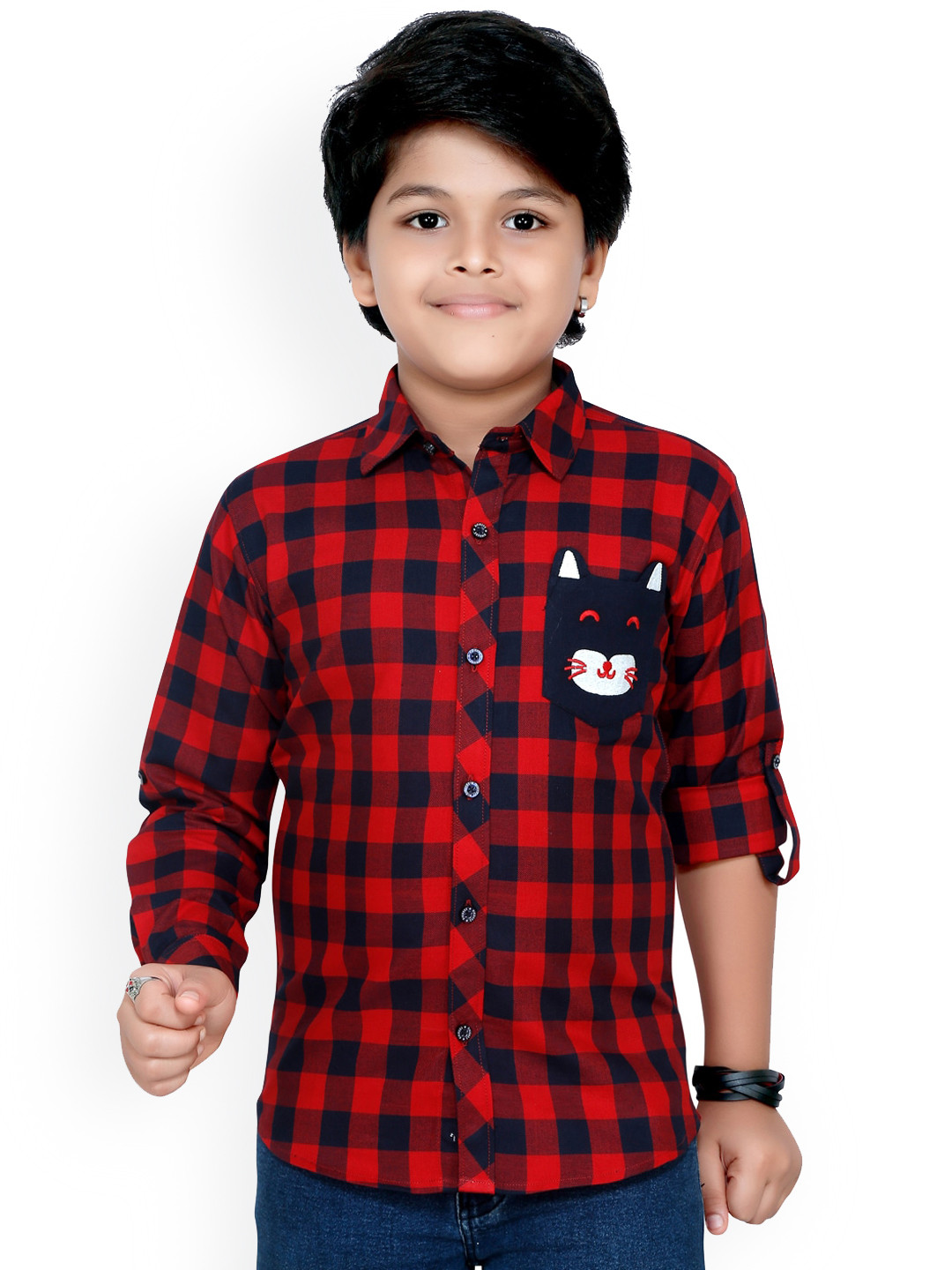 

RIKIDOOS Boys Red Buffalo Checked Cotton Casual Shirt