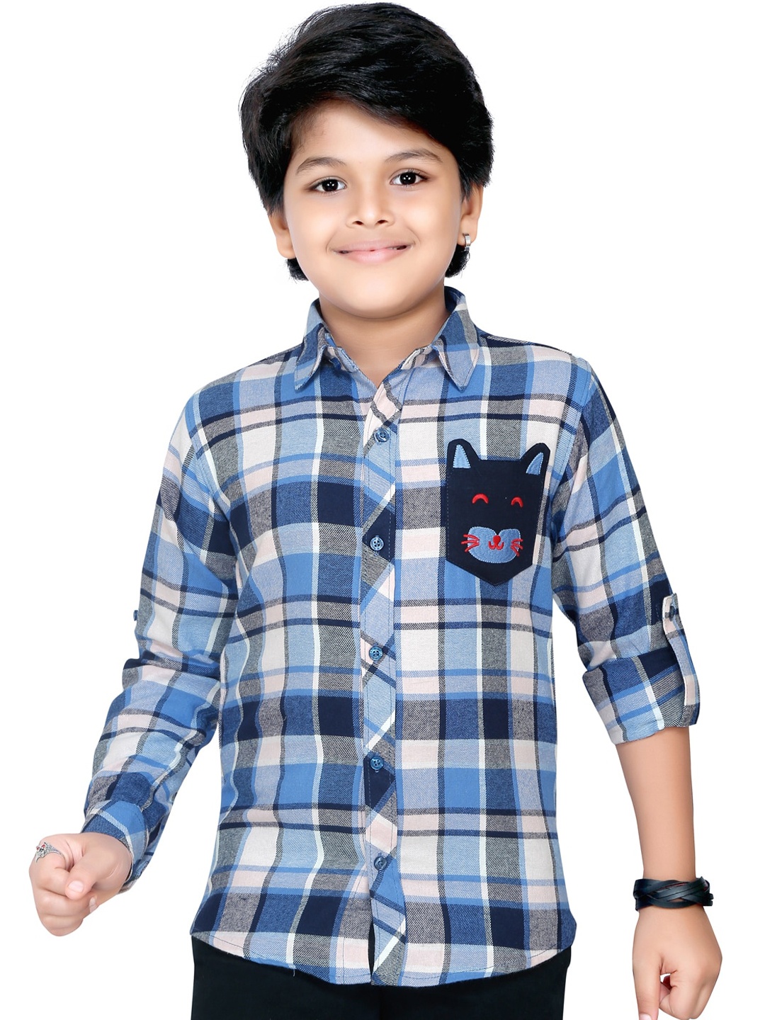 

RIKIDOOS Boys Blue Tartan Checks Casual Shirt