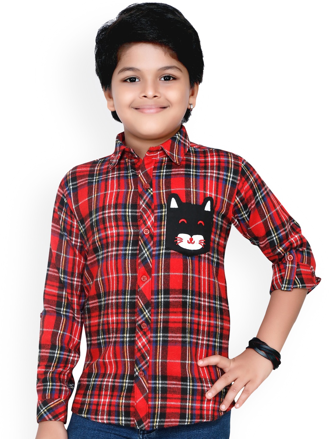 

RIKIDOOS Boys Maroon & Black Tartan Checks Checked Pure Cotton Casual Shirt