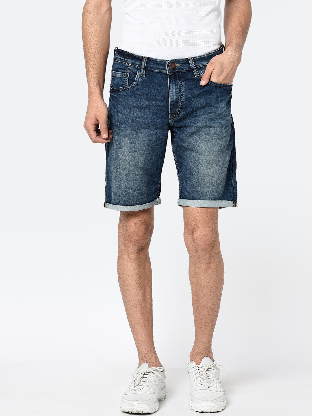 

Octave Men Blue Washed Mid-Rise Denim Shorts