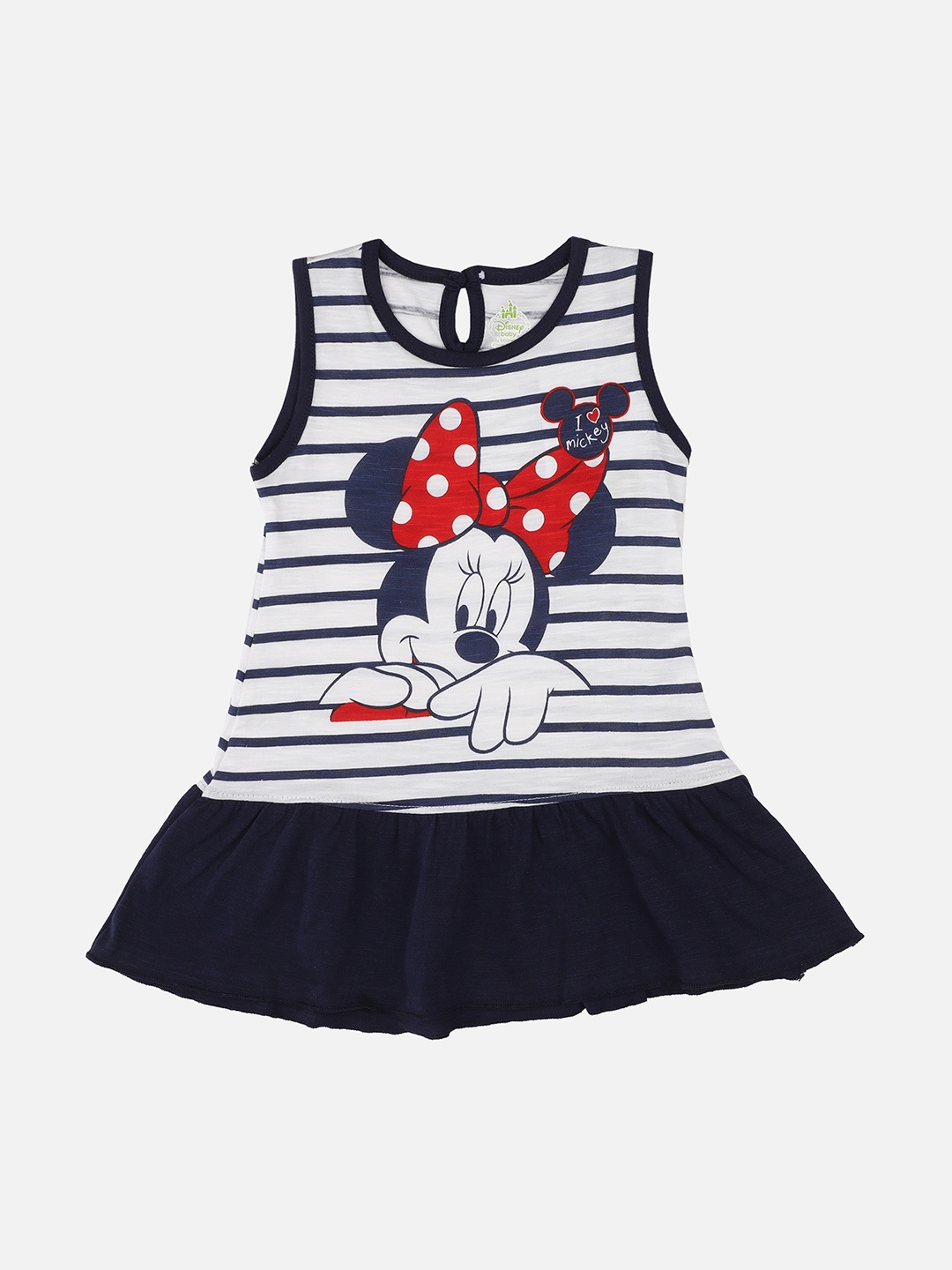 

Bodycare First Navy Blue & White Minnie & Friends Printed Cotton Drop-Waist Dress