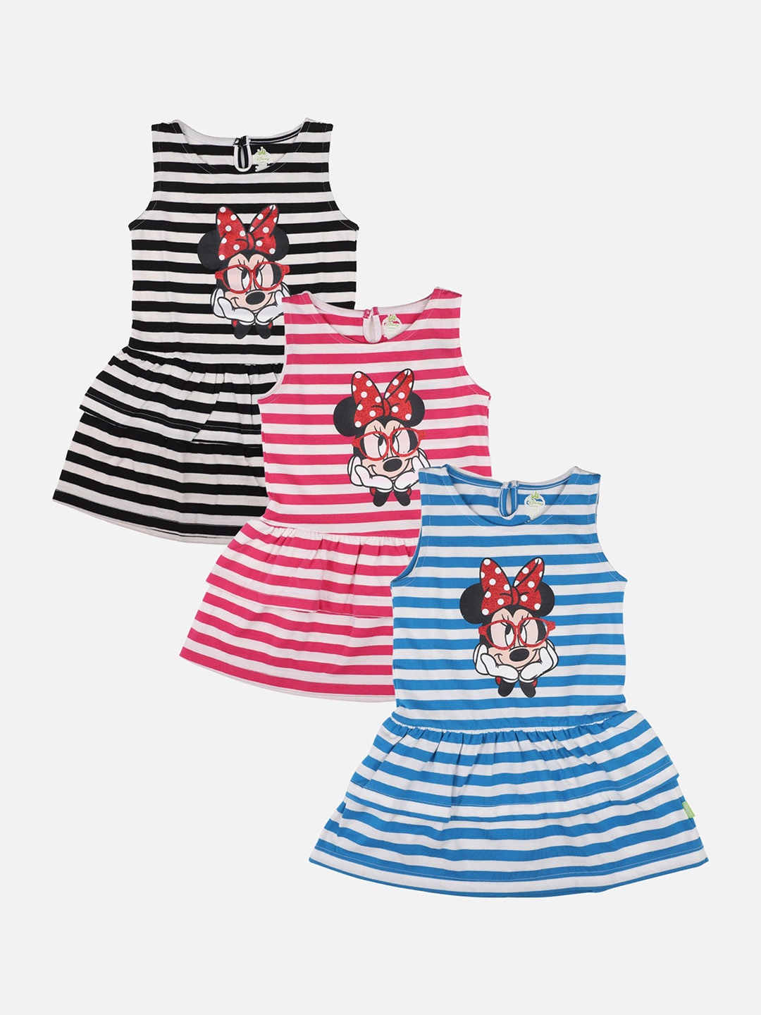 

Bodycare First Pack Of 3 Minnie & Friends Printed Cotton Fit & Flare Dress, Fuchsia