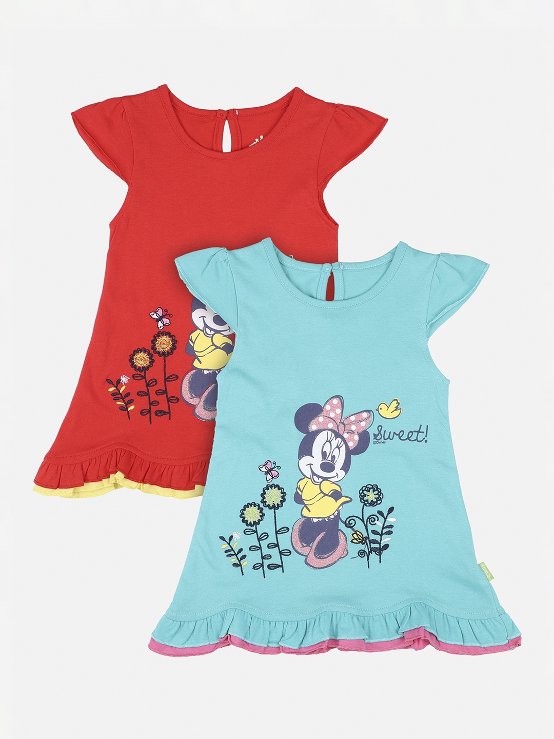 

Bodycare First Infant Girls Pack Of 2 Minnie Mouse Printed A-Line Dress, Red