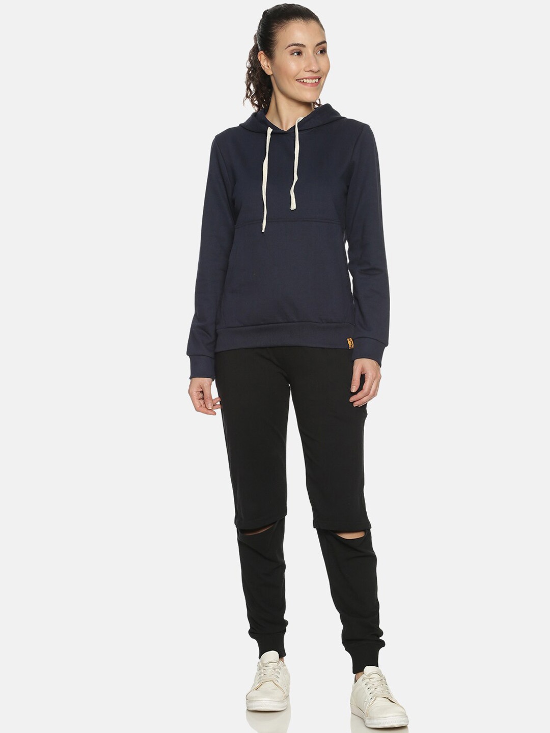 

Campus Sutra Women Navy Blue & Black Solid Cotton Tracksuit