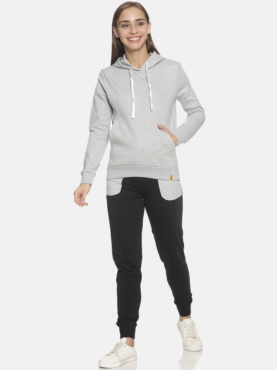 

Campus Sutra Women Grey & Black Solid Cotton Tracksuit
