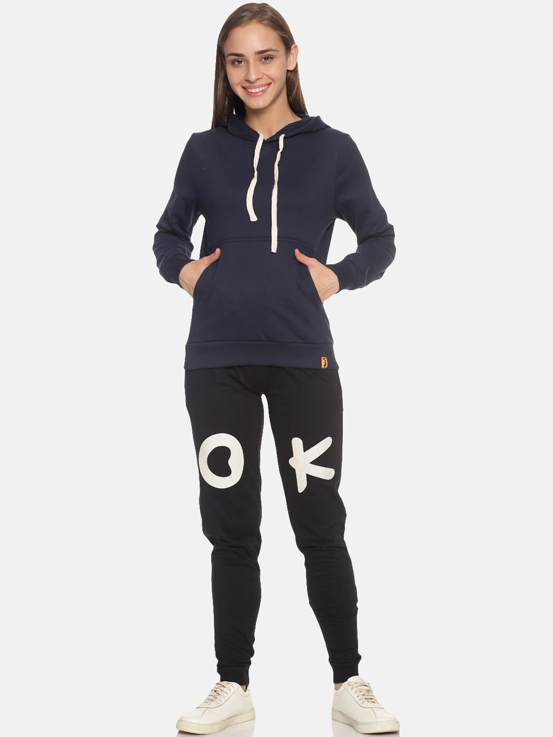 

Campus Sutra Women Navy Blue & Black Solid Cotton Tracksuit