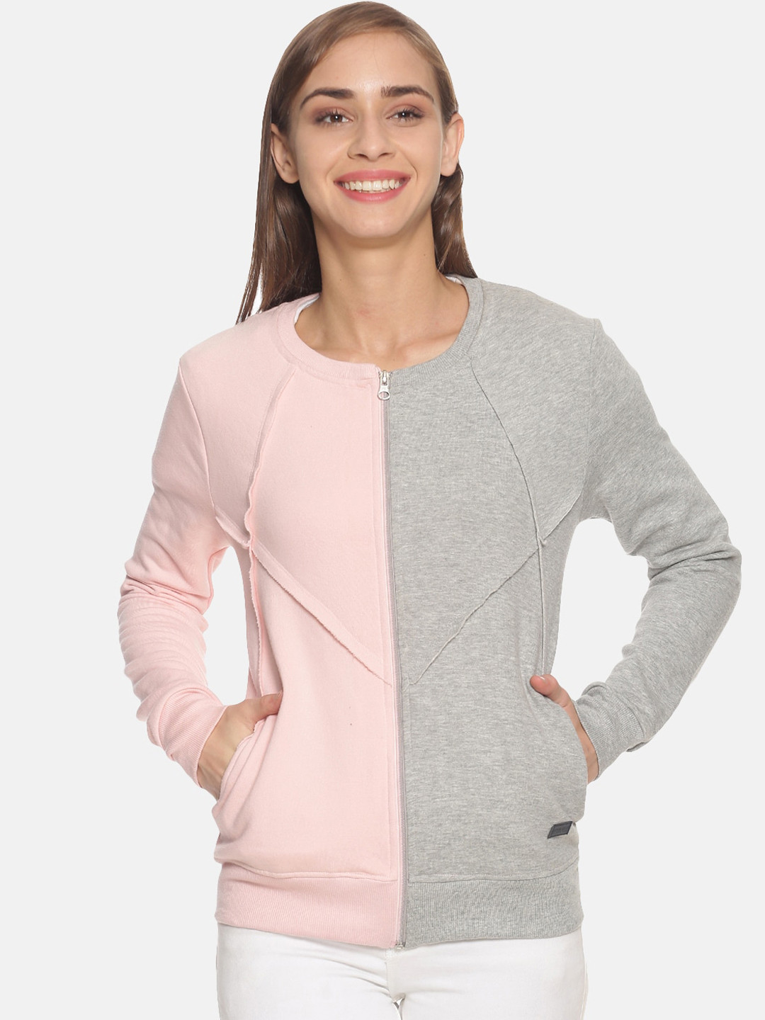

Campus Sutra Women Pink Colourblocked Pure Cotton Sweatshirt