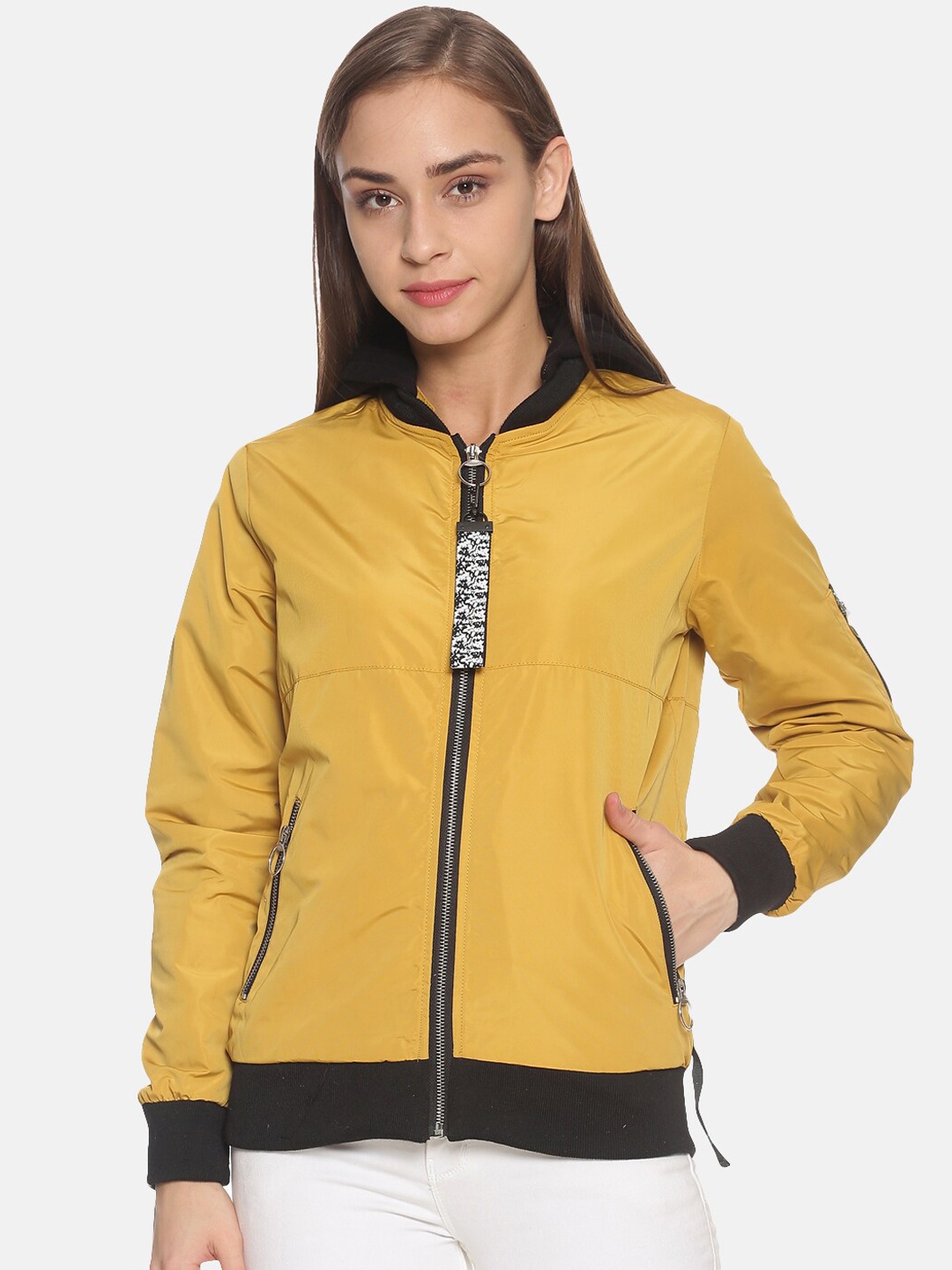 

Campus Sutra Women Mustard Windcheater Outdoor Bomber Jacket