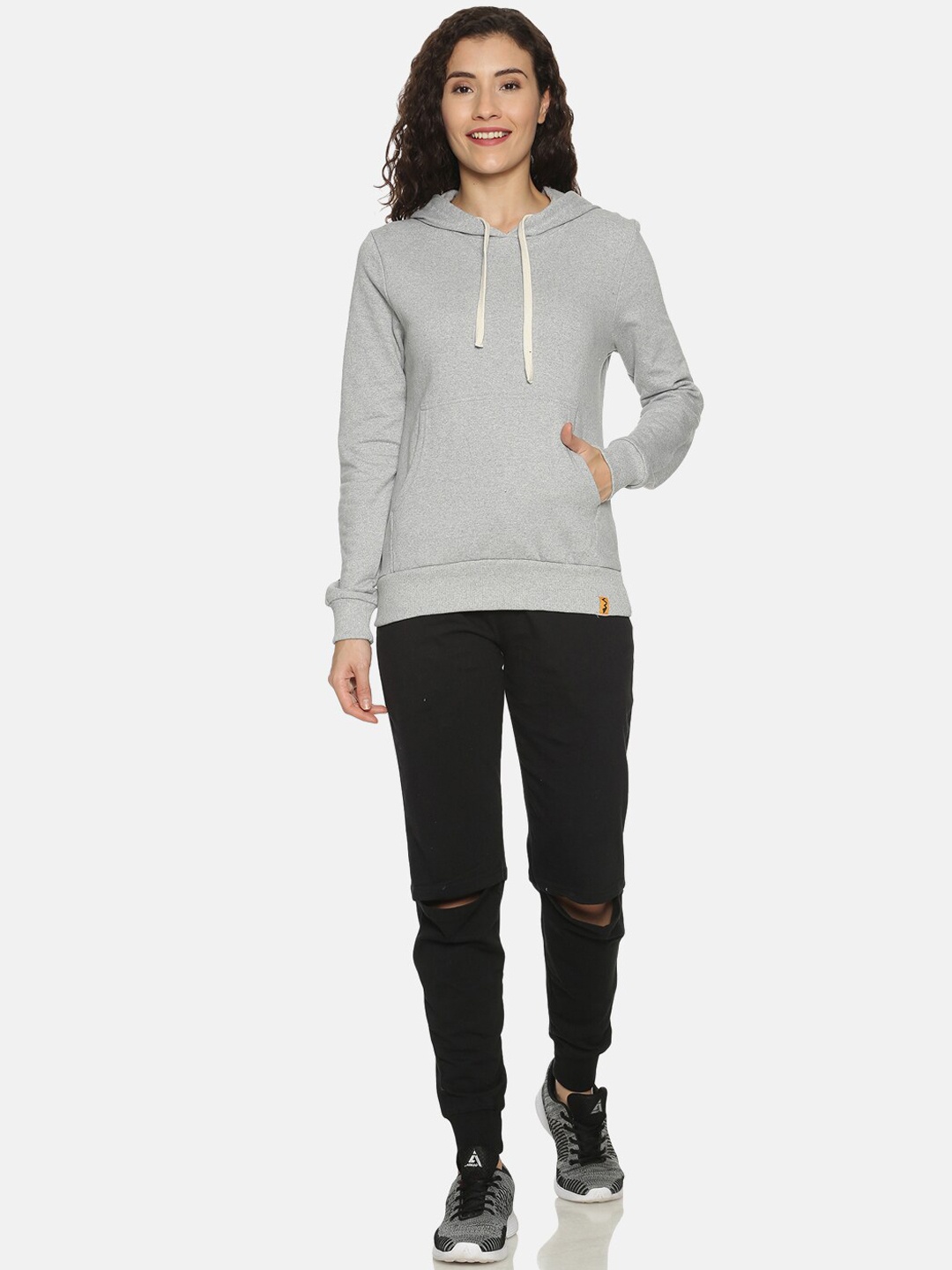 

Campus Sutra Women Grey & Black Solid Cotton Tracksuit