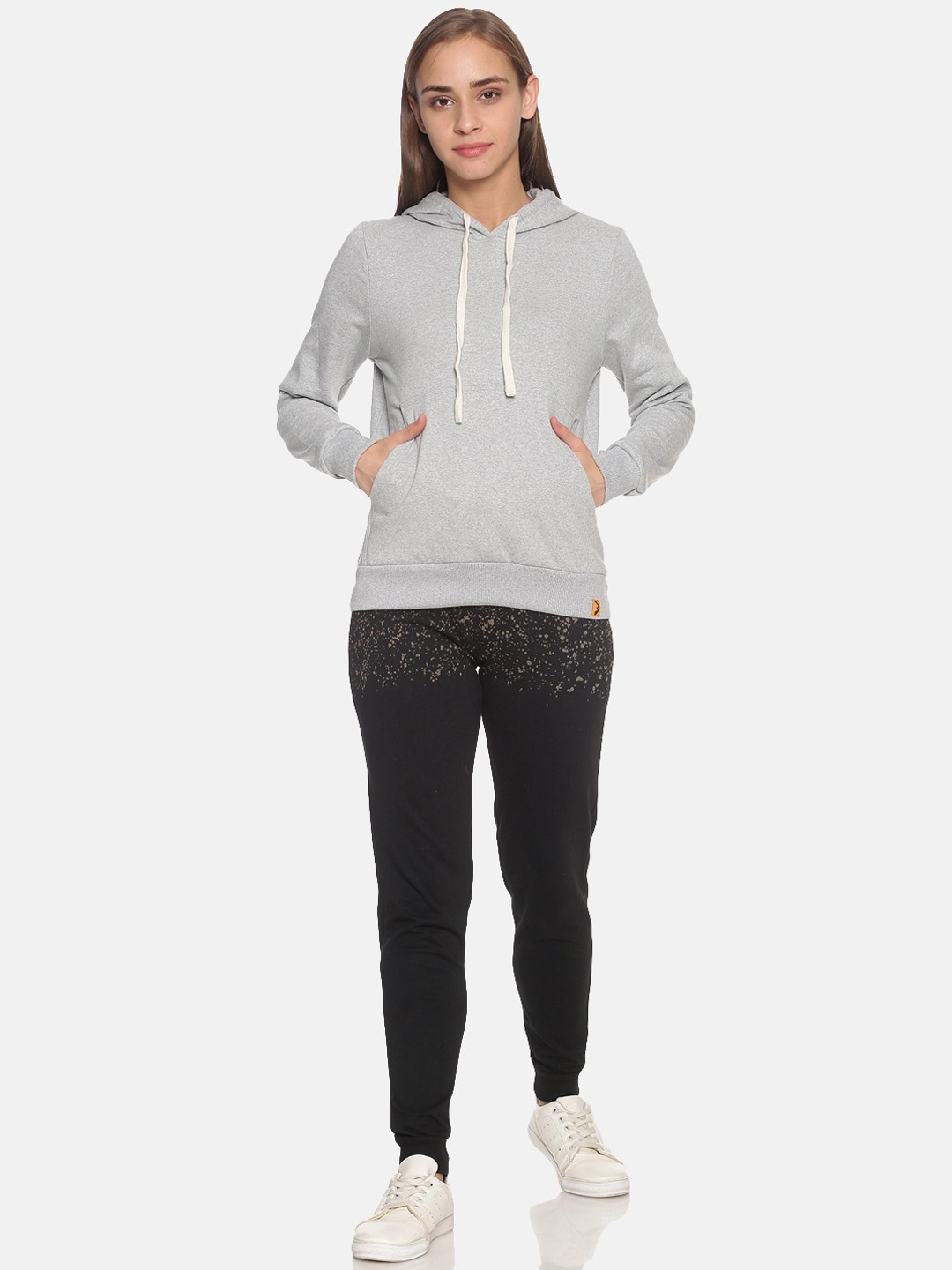 

Campus Sutra Women Grey & Black Cotton Tracksuit