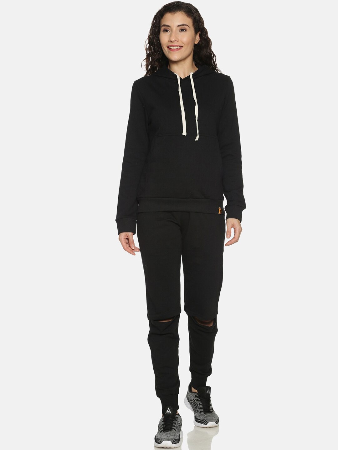 

Campus Sutra Women Black Solid Stylish Tracksuit