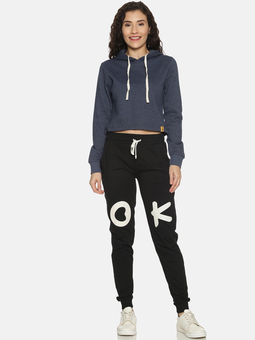 

Campus Sutra Women Blue & Black Solid Cotton Tracksuit
