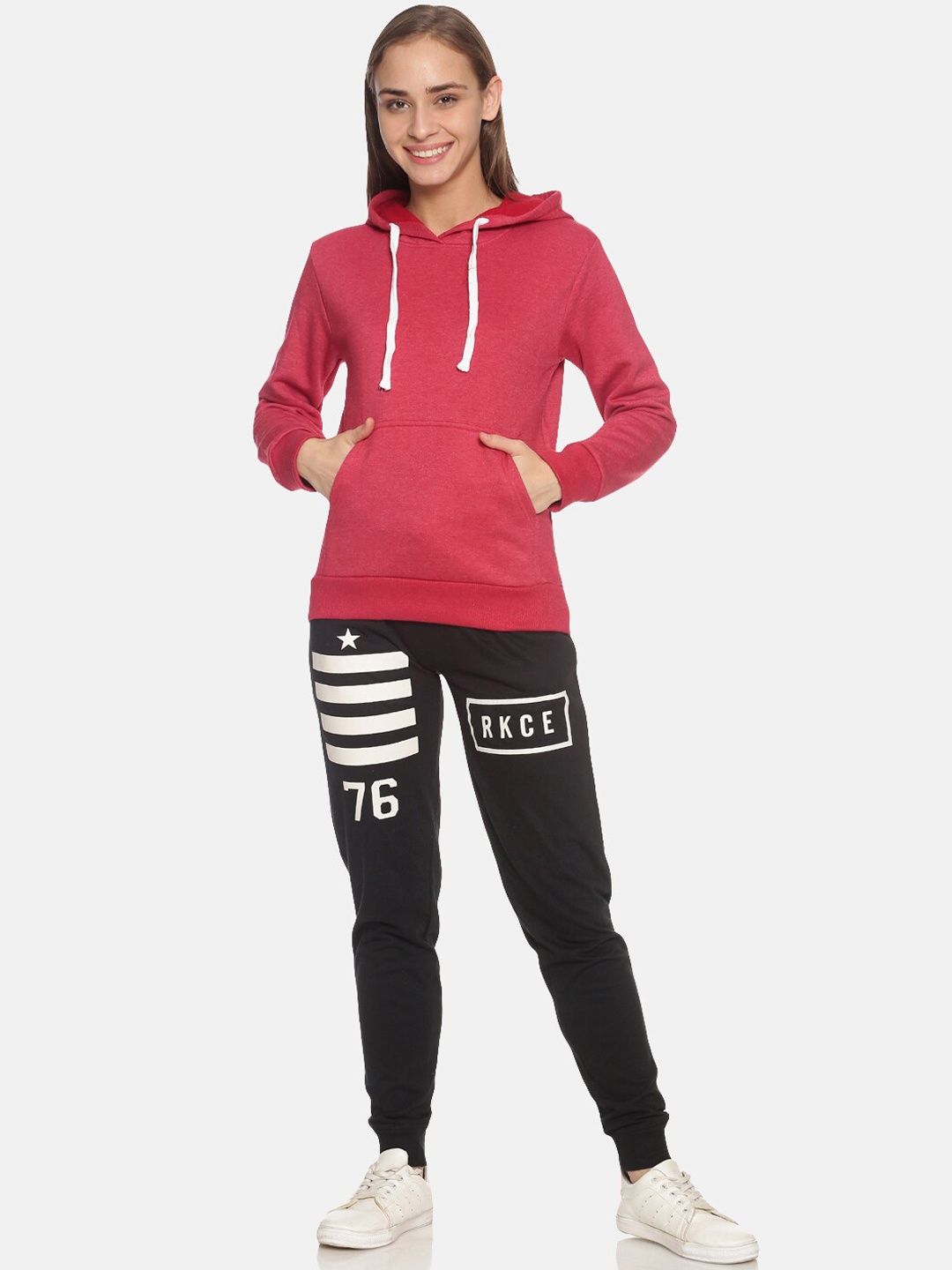 

Campus Sutra Women Maroon & Black Cotton Tracksuit