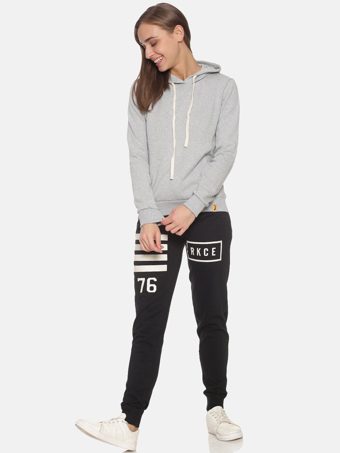 

Campus Sutra Women Grey & Black Cotton Tracksuit