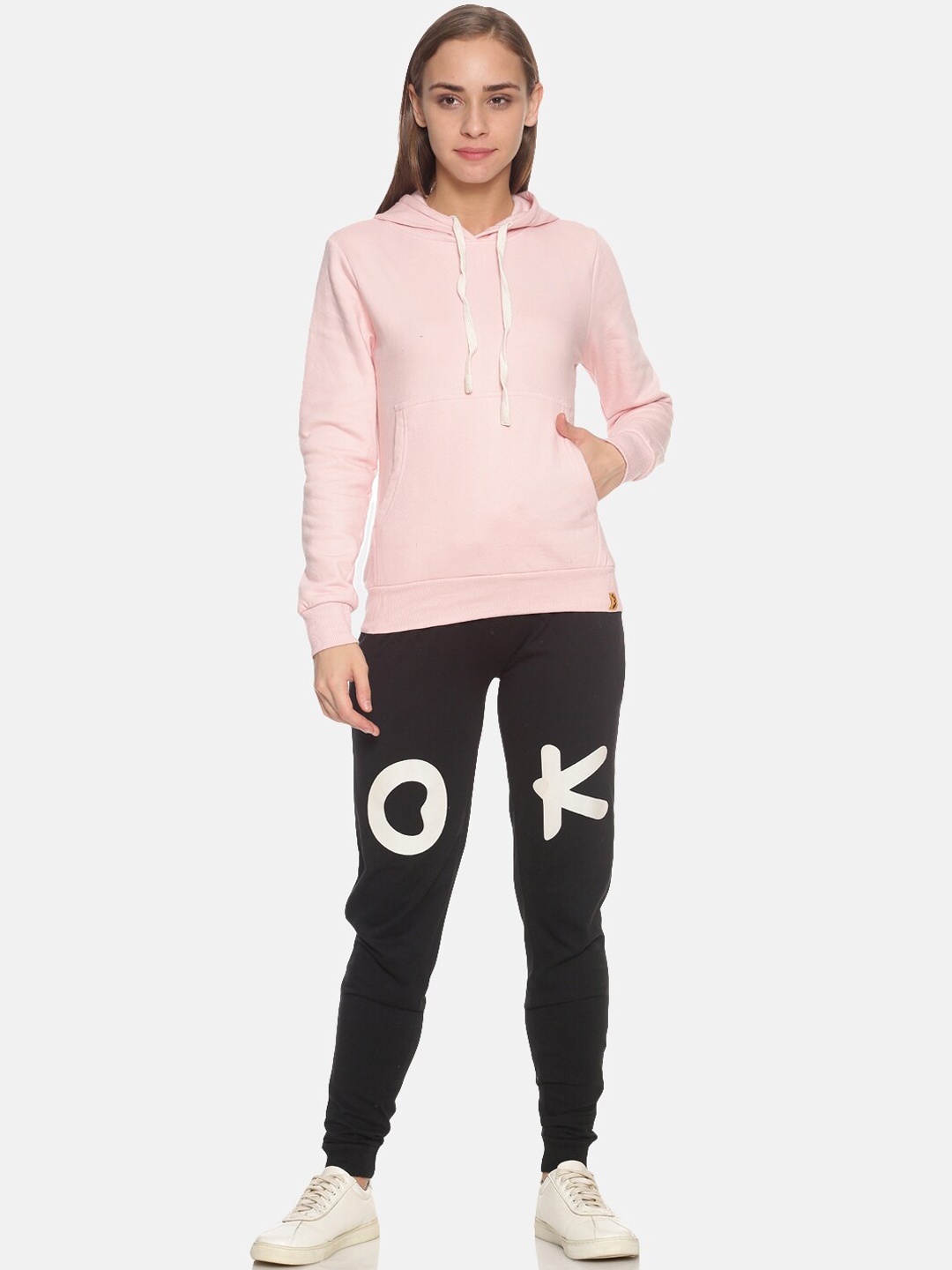 

Campus Sutra Women Pink & Black Solid Cotton Tracksuit