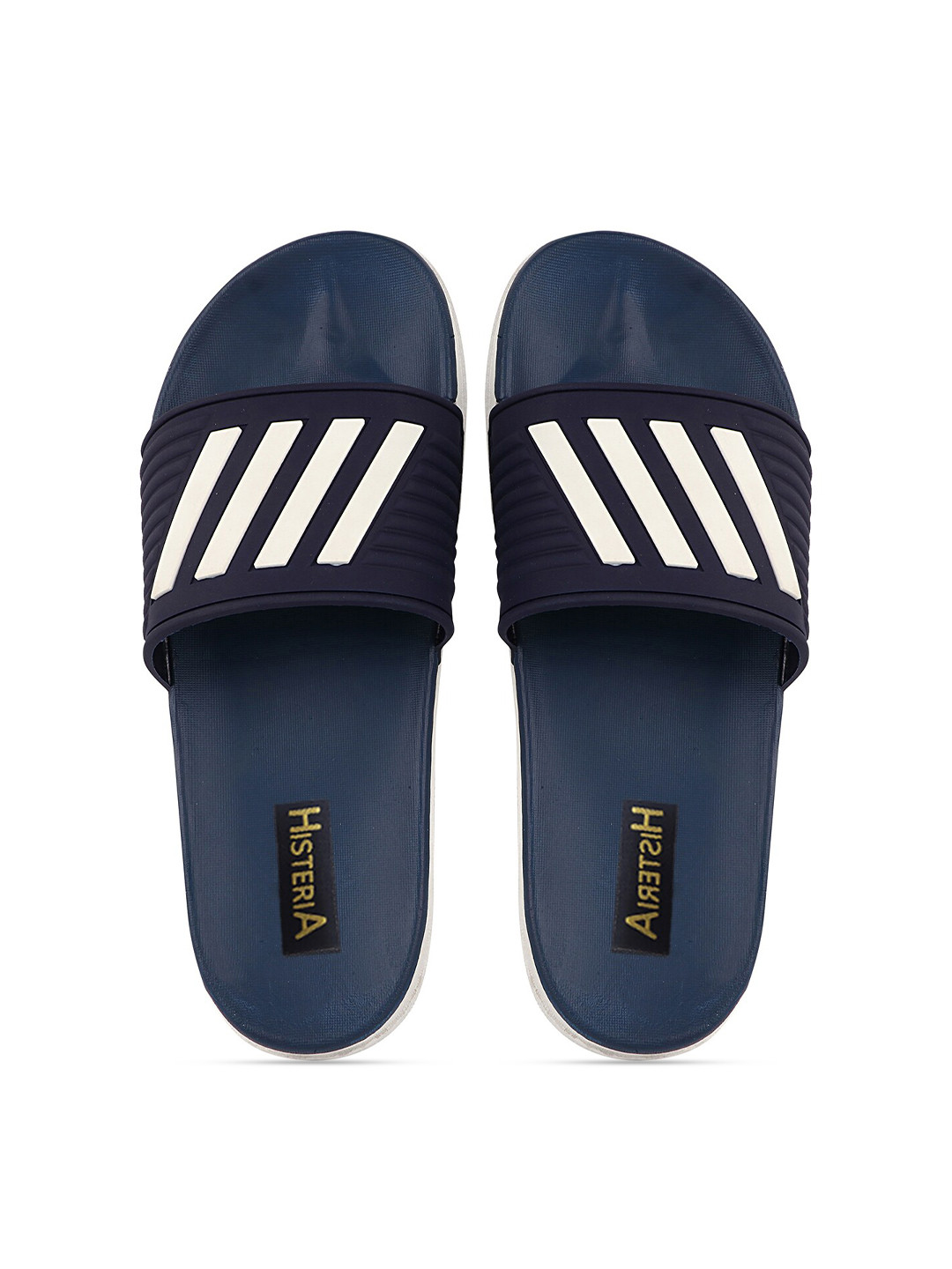 

Histeria Men Blue & White Striped Rubber Sliders