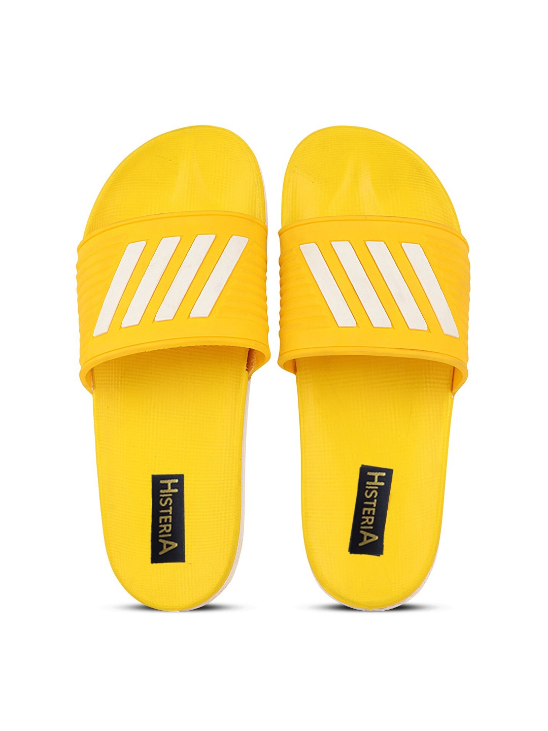 

Histeria Men Yellow & White Striped Rubber Sliders