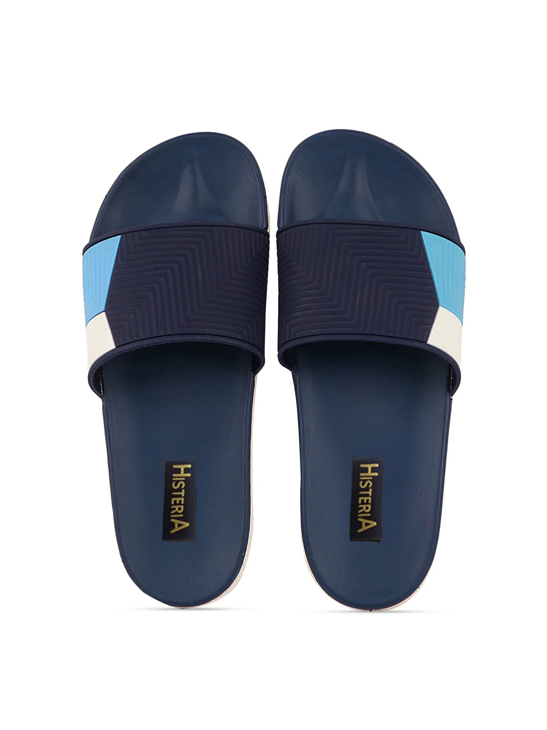 

Histeria Men Blue & White Colourblocked Rubber Sliders