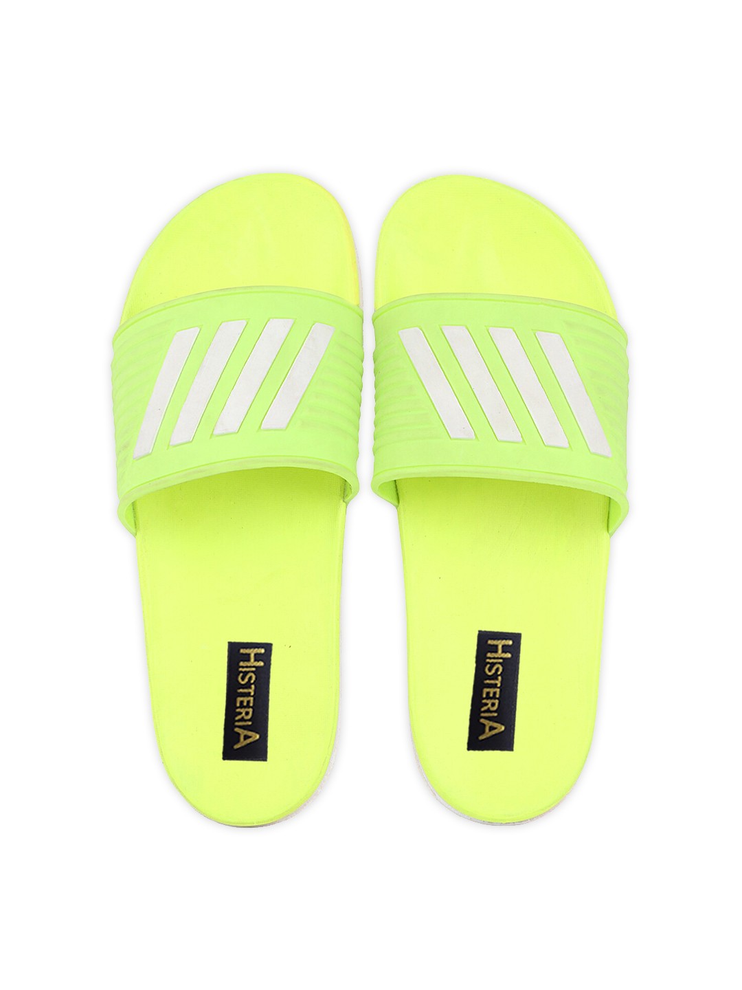 

Histeria Men Lime Green & White Striped Rubber Sliders